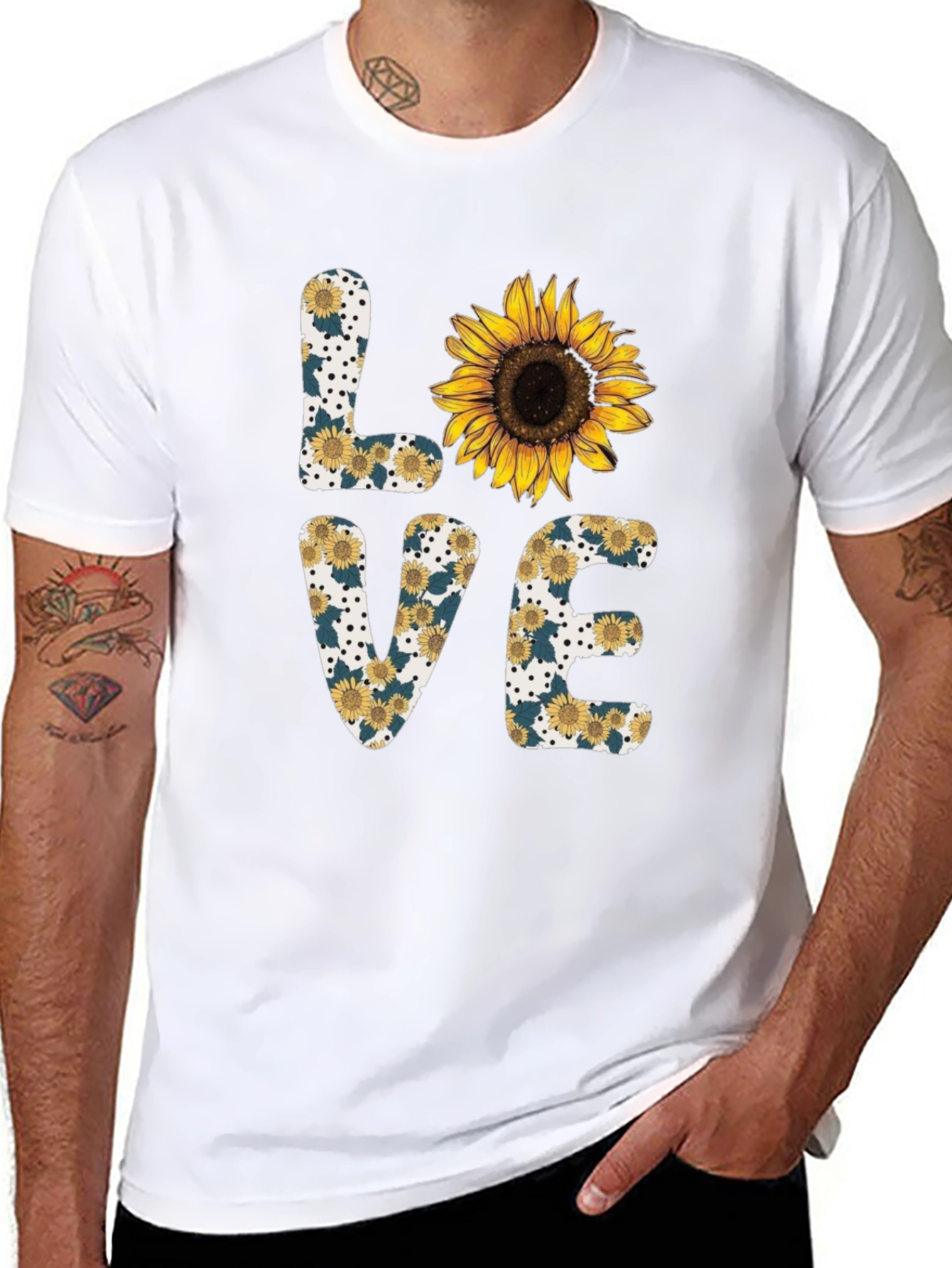 Black Sunflower Love Graphic Tee - Black Cotton Blend Shirt view 8