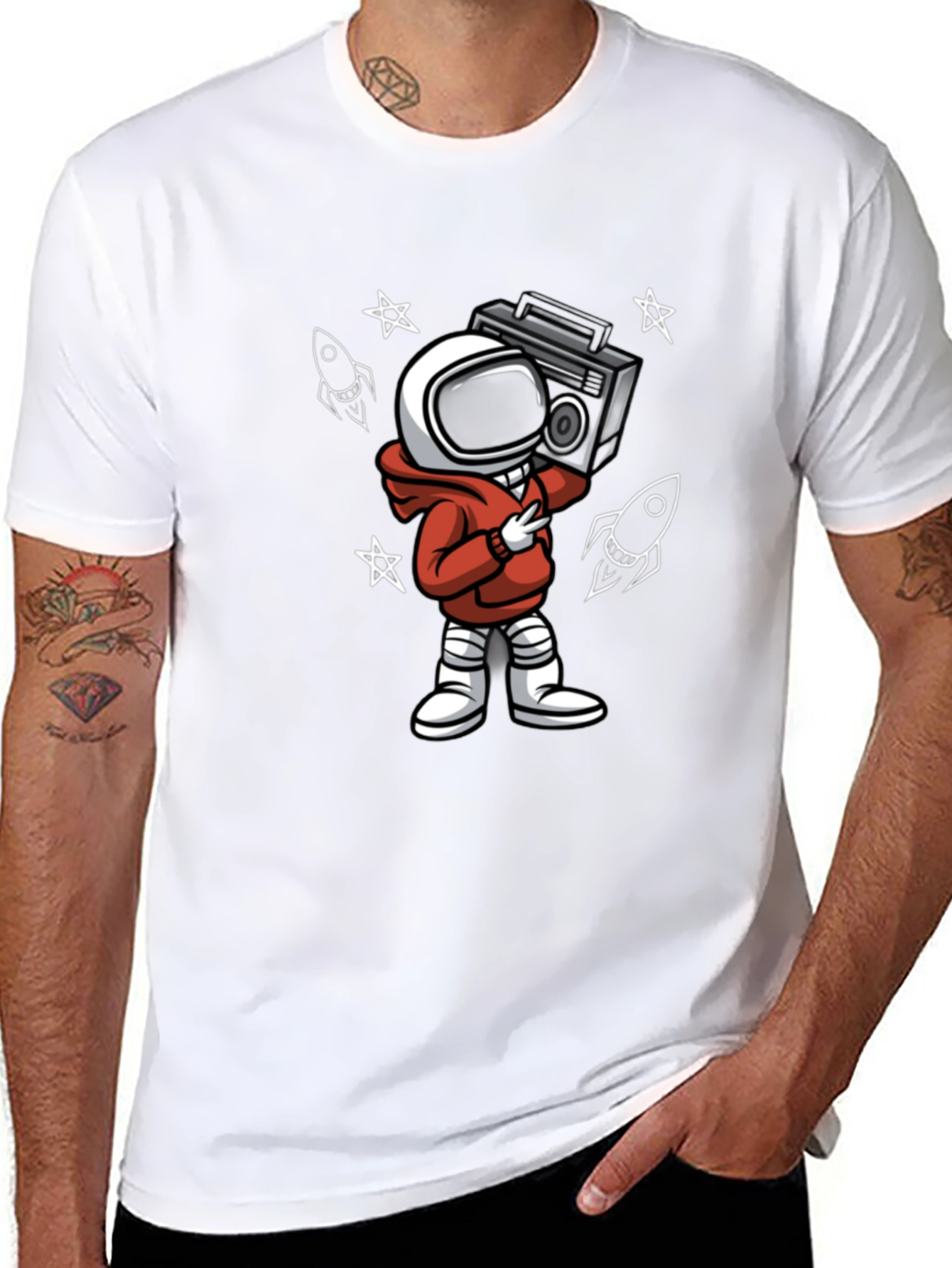 Black Astronaut Boombox Graphic Tee - Stylish Spaceman Design view 8