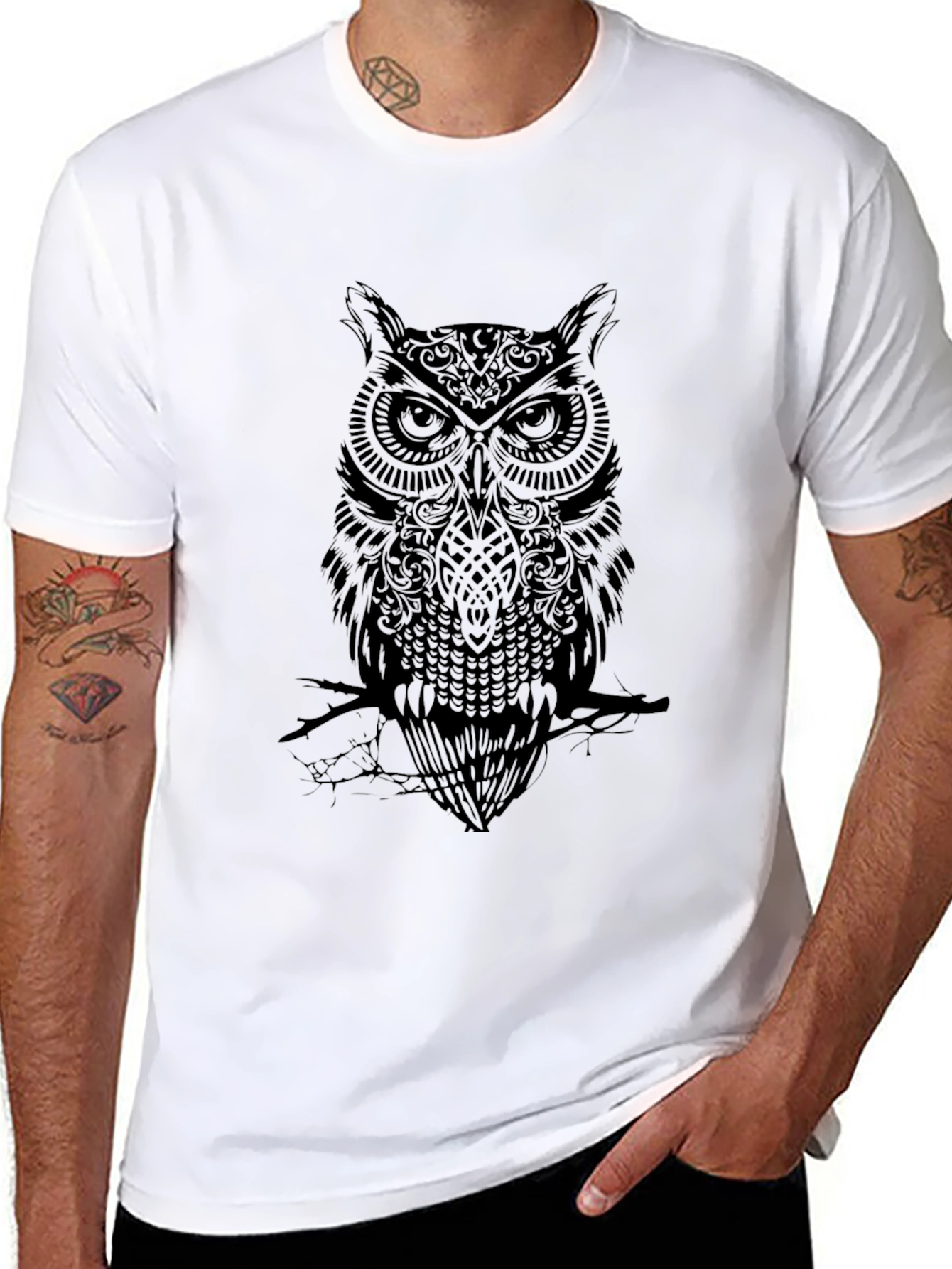 Black Black Owl Graphic Tee - Men's Crew Neck Shirt view 8