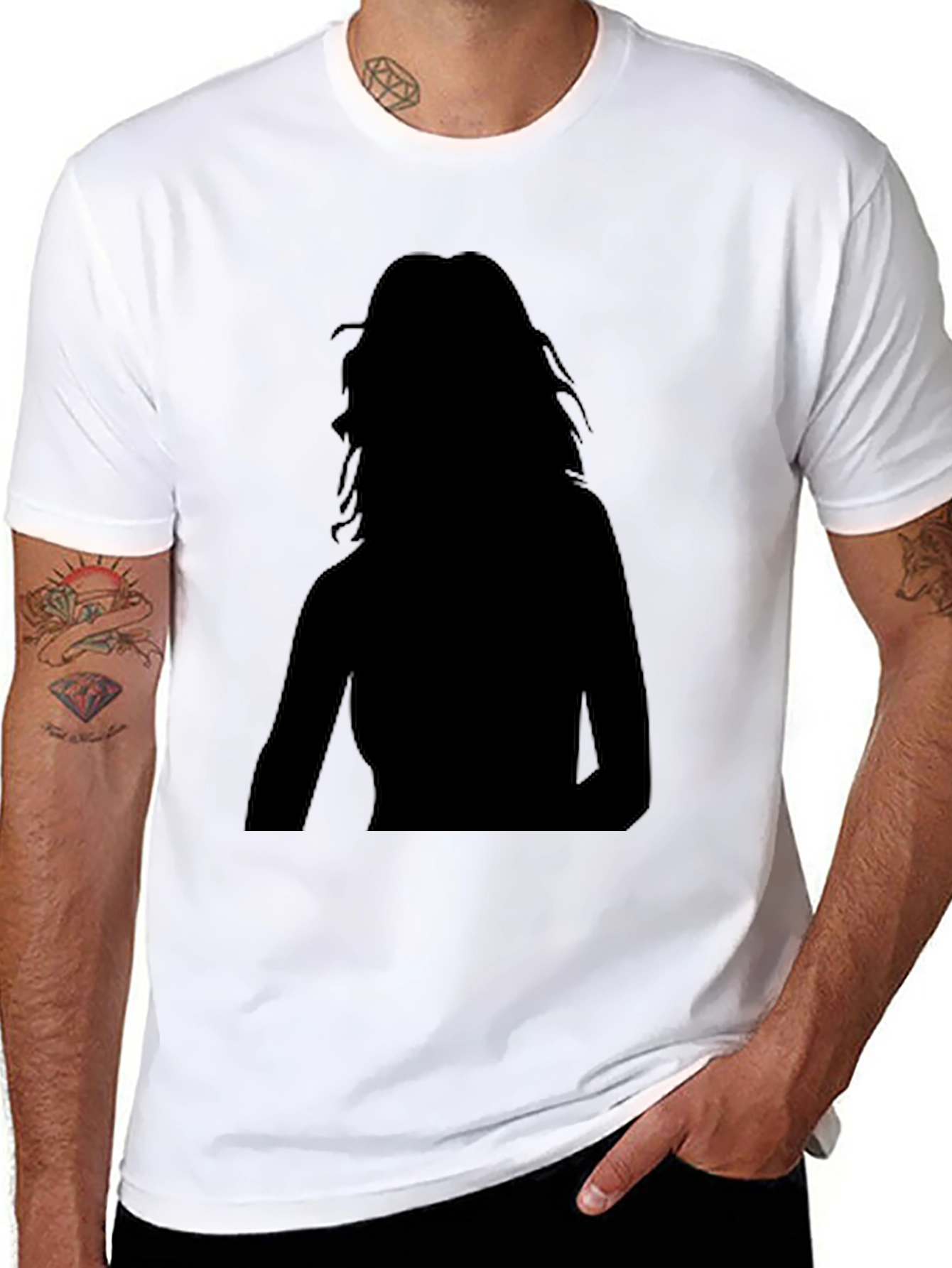 Black Men's Black T-Shirt with Silhouette Design view 8