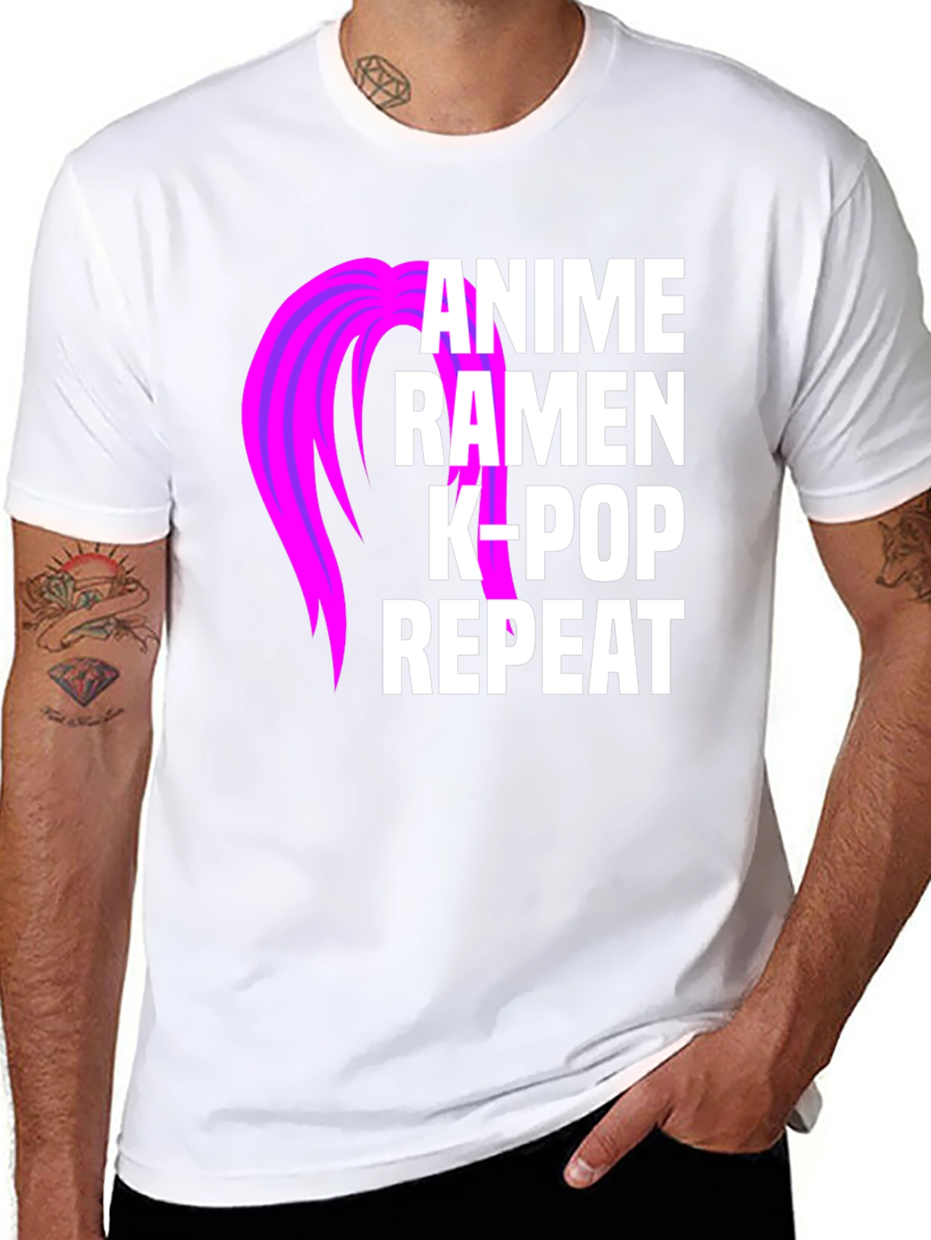 Black Anime Ramen K-Pop Repeat Graphic Tee view 8