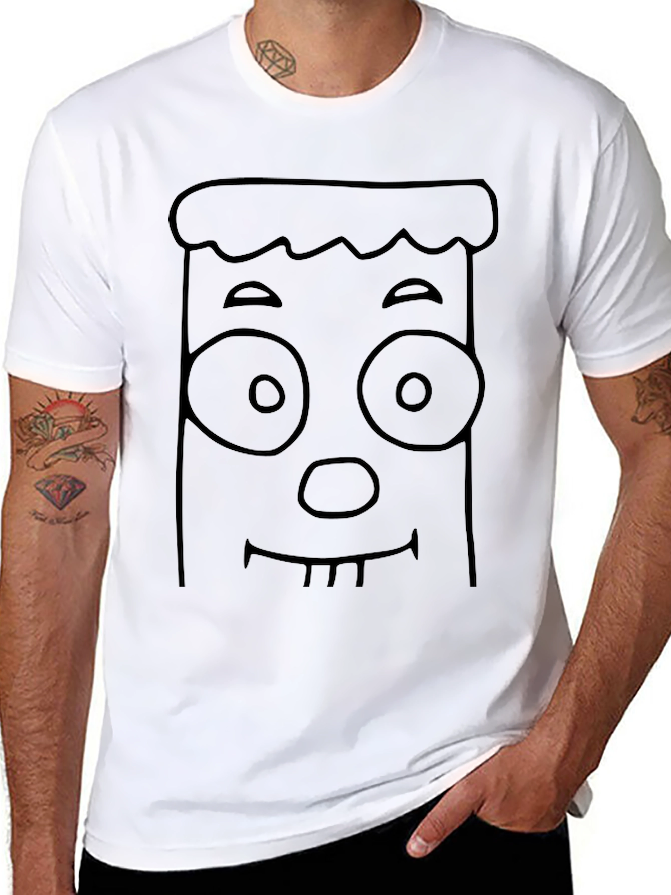 Black Funny Cartoon Face Graphic Black T-Shirt view 8