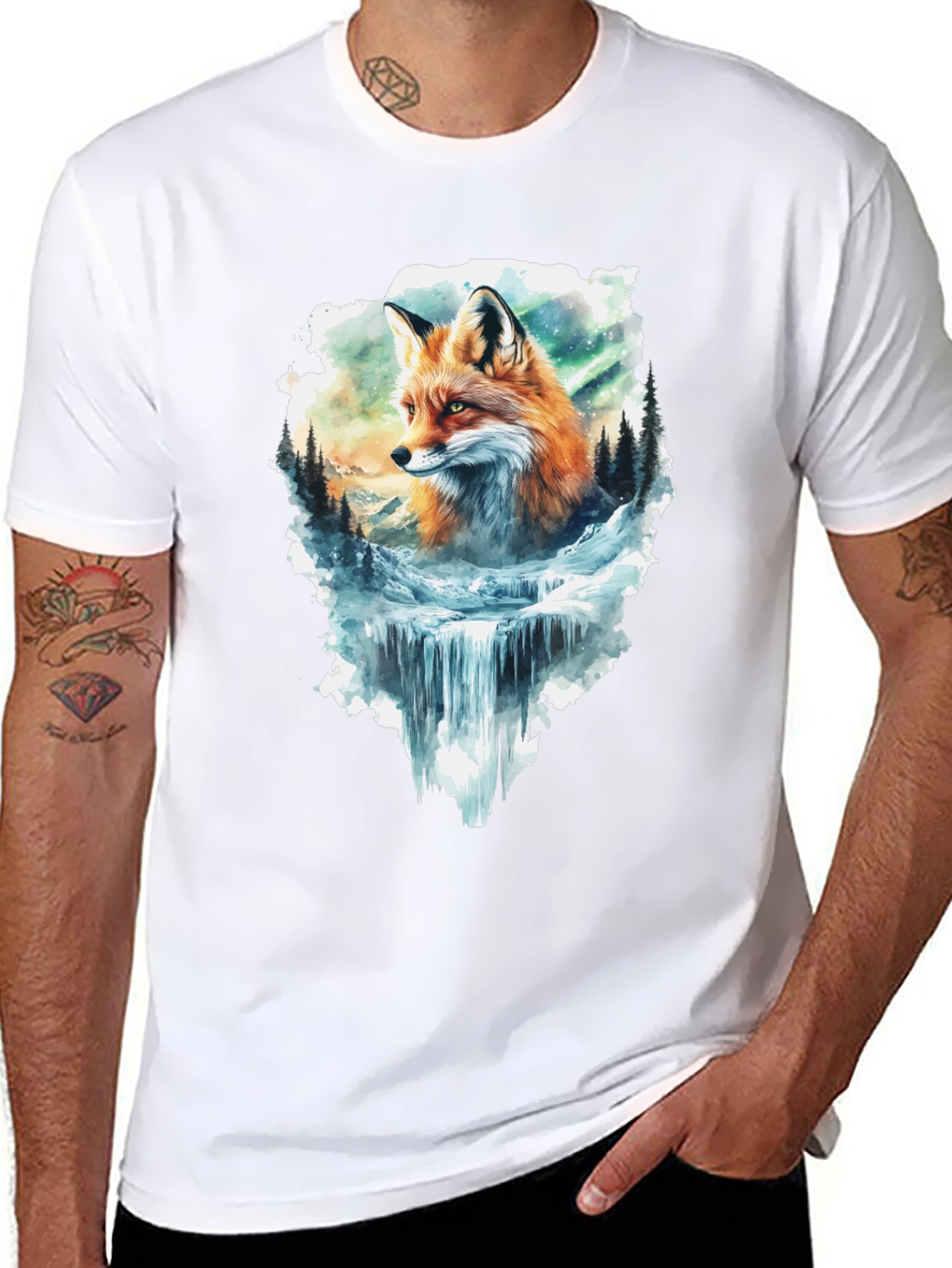 Black Fox & Waterfall Graphic Tee view 8