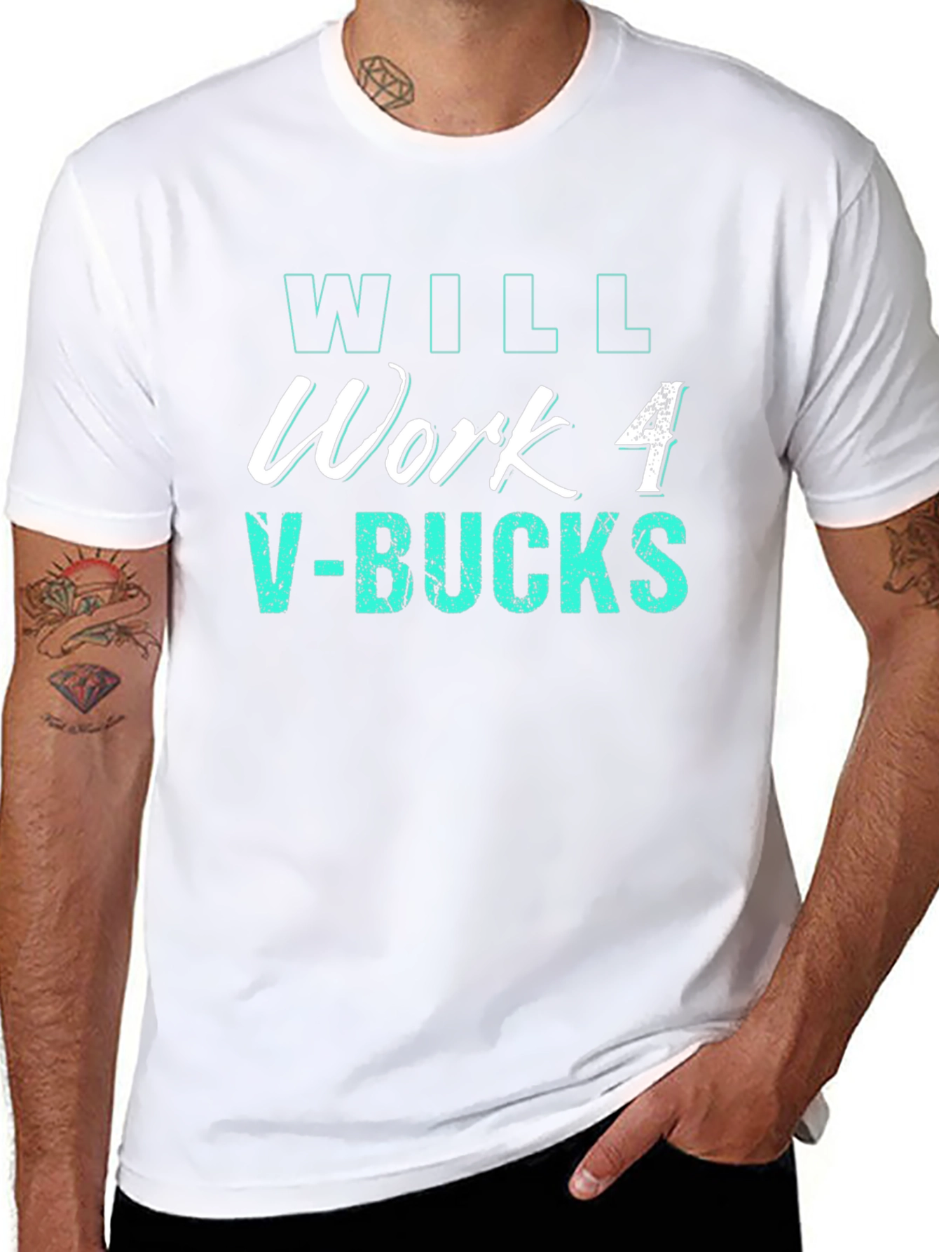 Black Will Work 4 V-Bucks Black Tee - Gamer Gift view 8