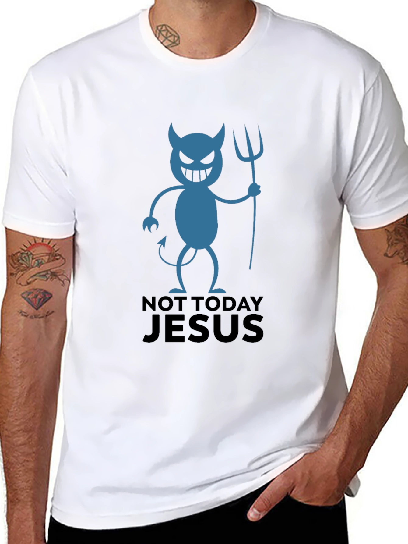 Black Not Today Jesus Devil Graphic T-Shirt view 8