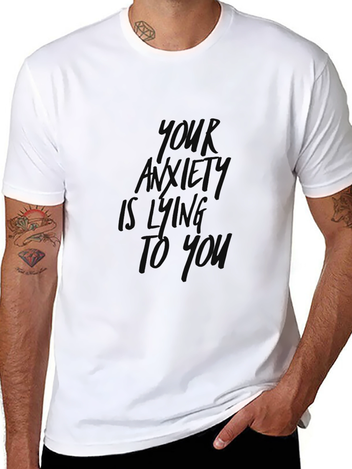 Black Anxiety Lies Graphic Tee - Comfort Fit Cotton T-Shirt view 8