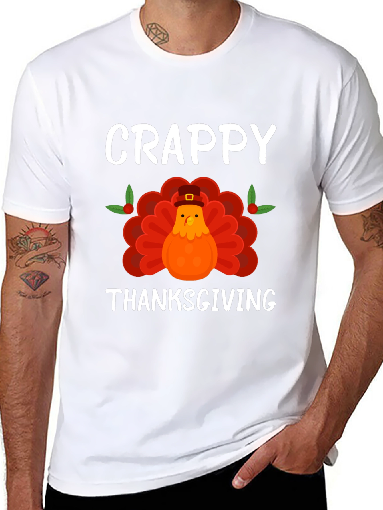 Black Crappy Thanksgiving Turkey Graphic T-Shirt view 8