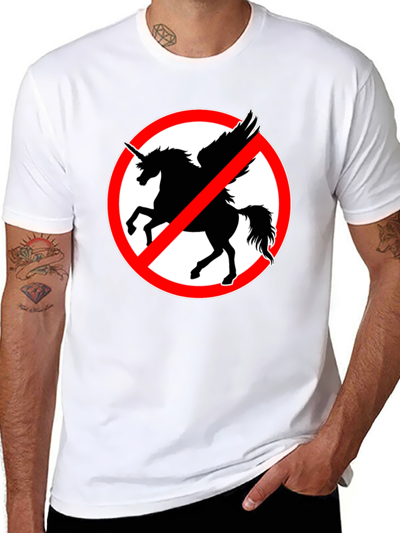 Black No Unicorns T-Shirt - Men's Black Crew Neck Tee view 8