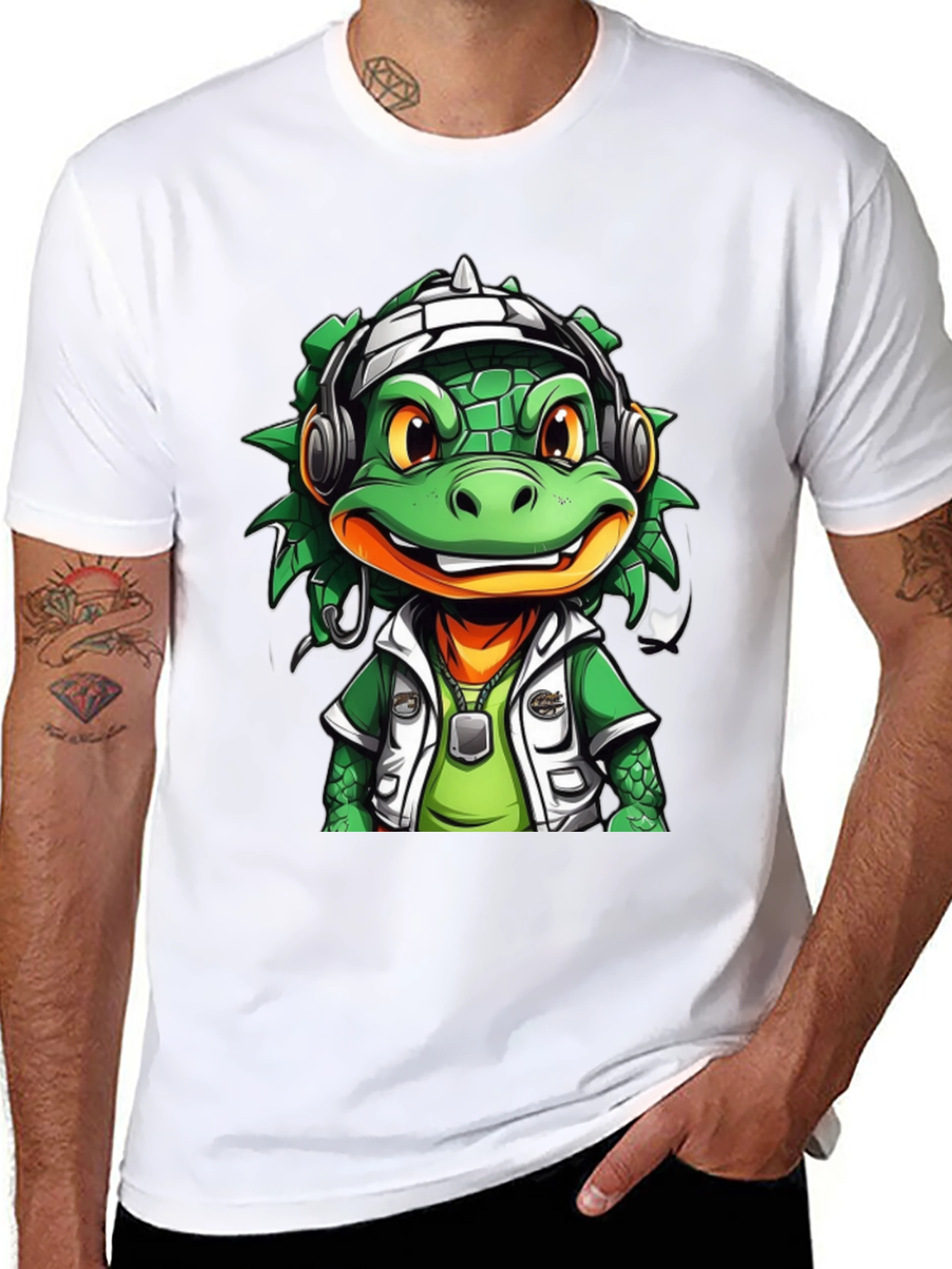Black Cool Cartoon Lizard Graphic T-Shirt view 8