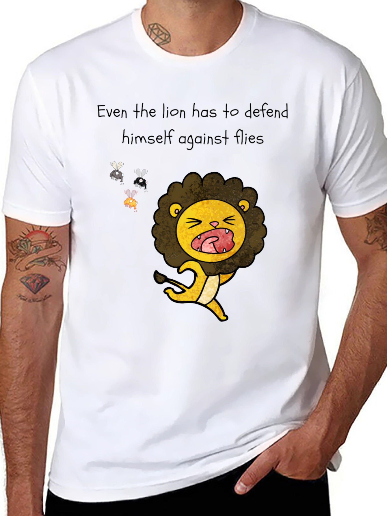 Black Funny Lion Cartoon T-Shirt - Even Lions Have Bad Days! view 8