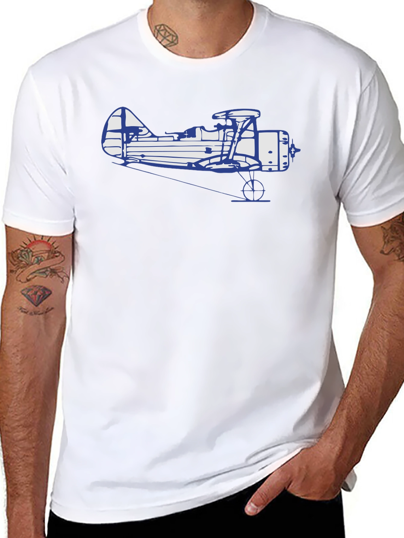 Black Vintage Biplane Graphic T-Shirt - Classic Style view 8