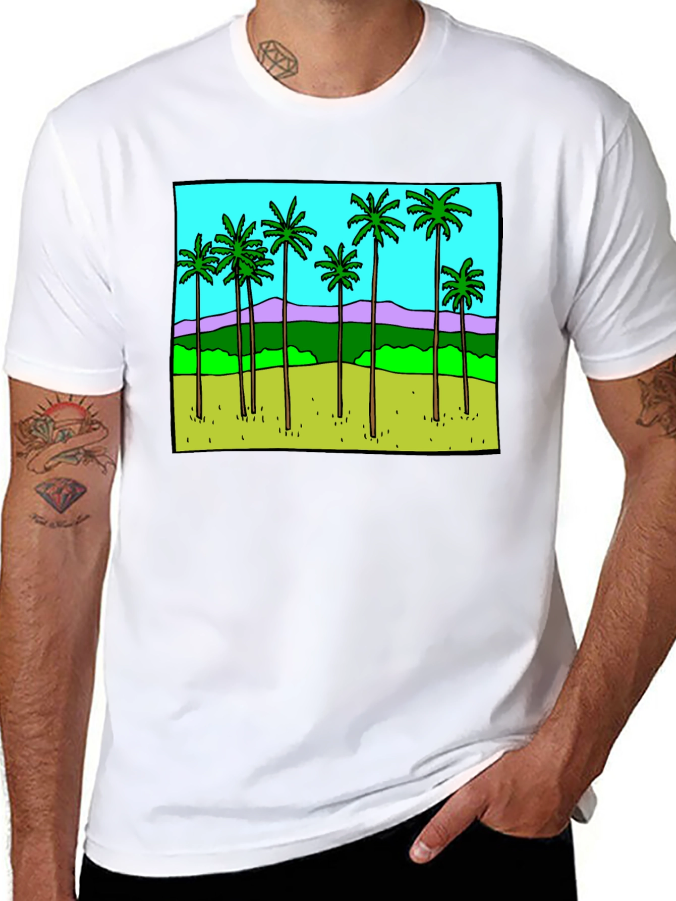 Black Palm Tree Graphic Tee - Black Casual T-Shirt view 8
