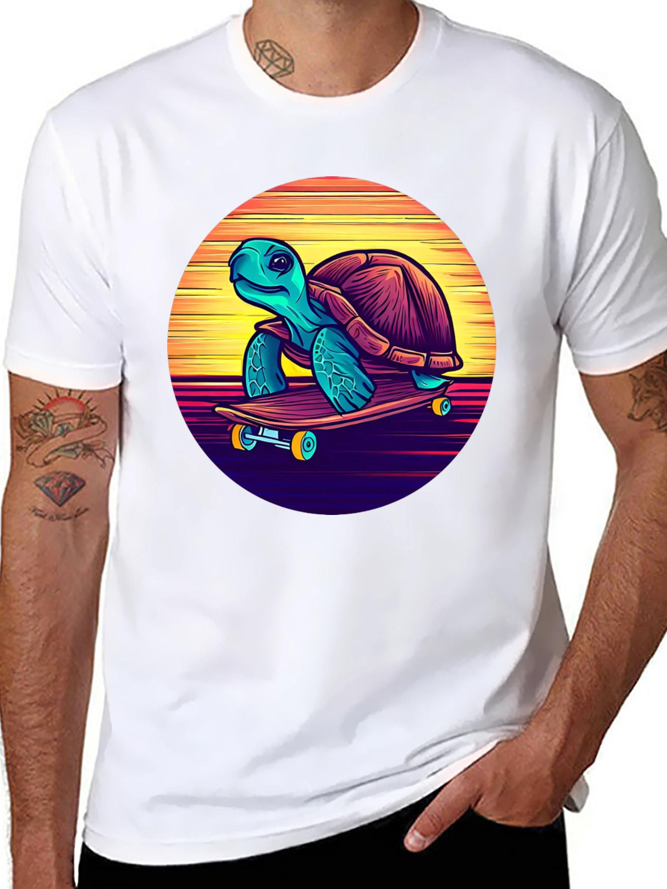 Black Skateboarding Turtle Graphic Tee - Cool Retro Design view 8