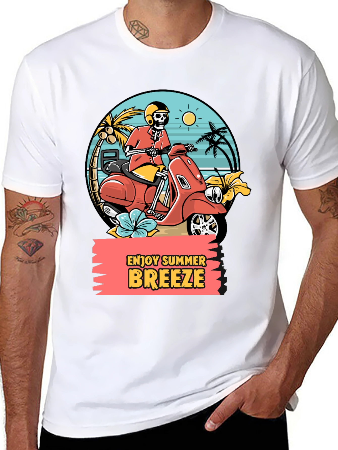 Black Summer Breeze Skeleton Scooter Graphic Tee view 8