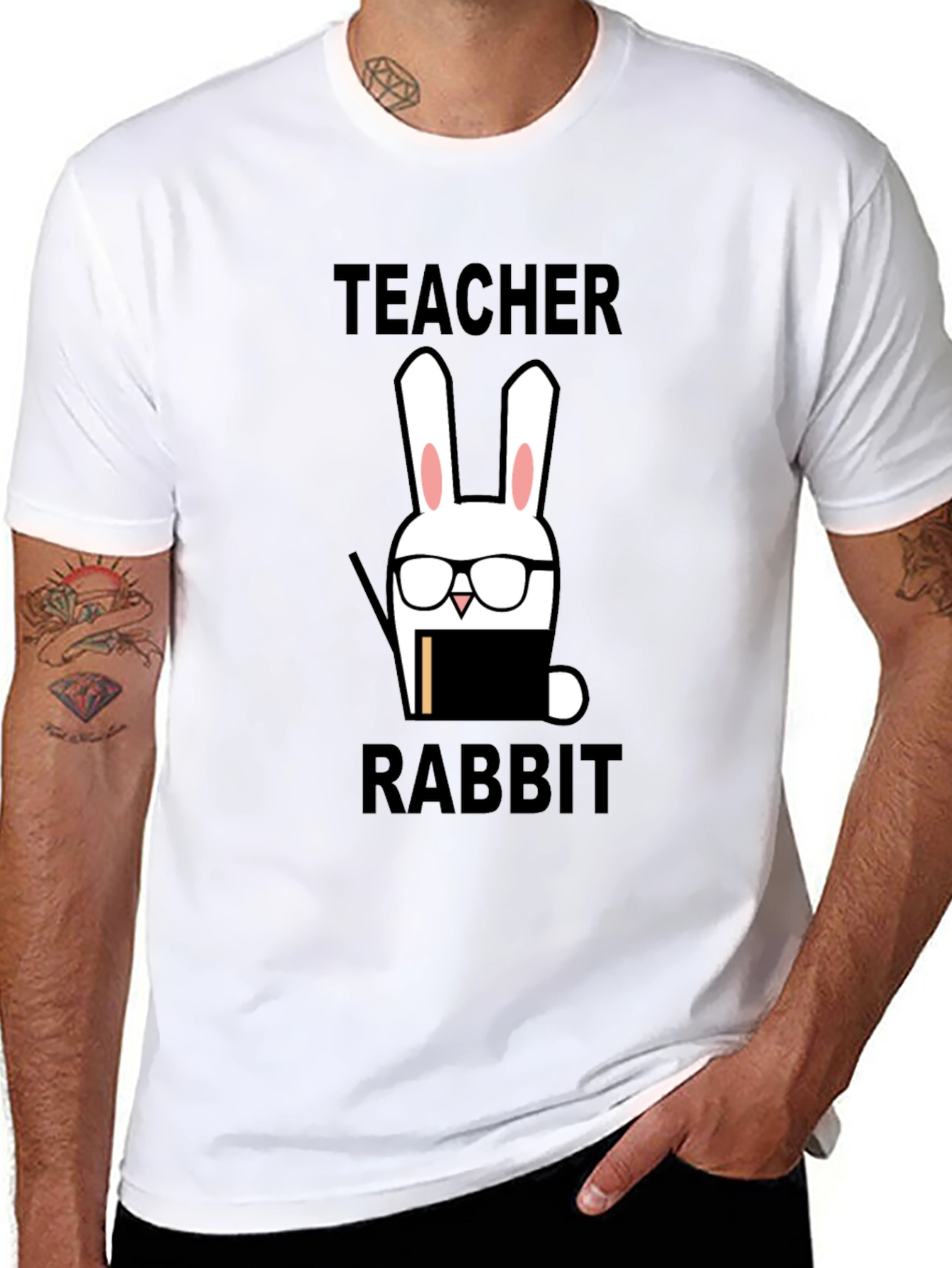 Black Teacher Rabbit Graphic Tee - Back to School Style view 8