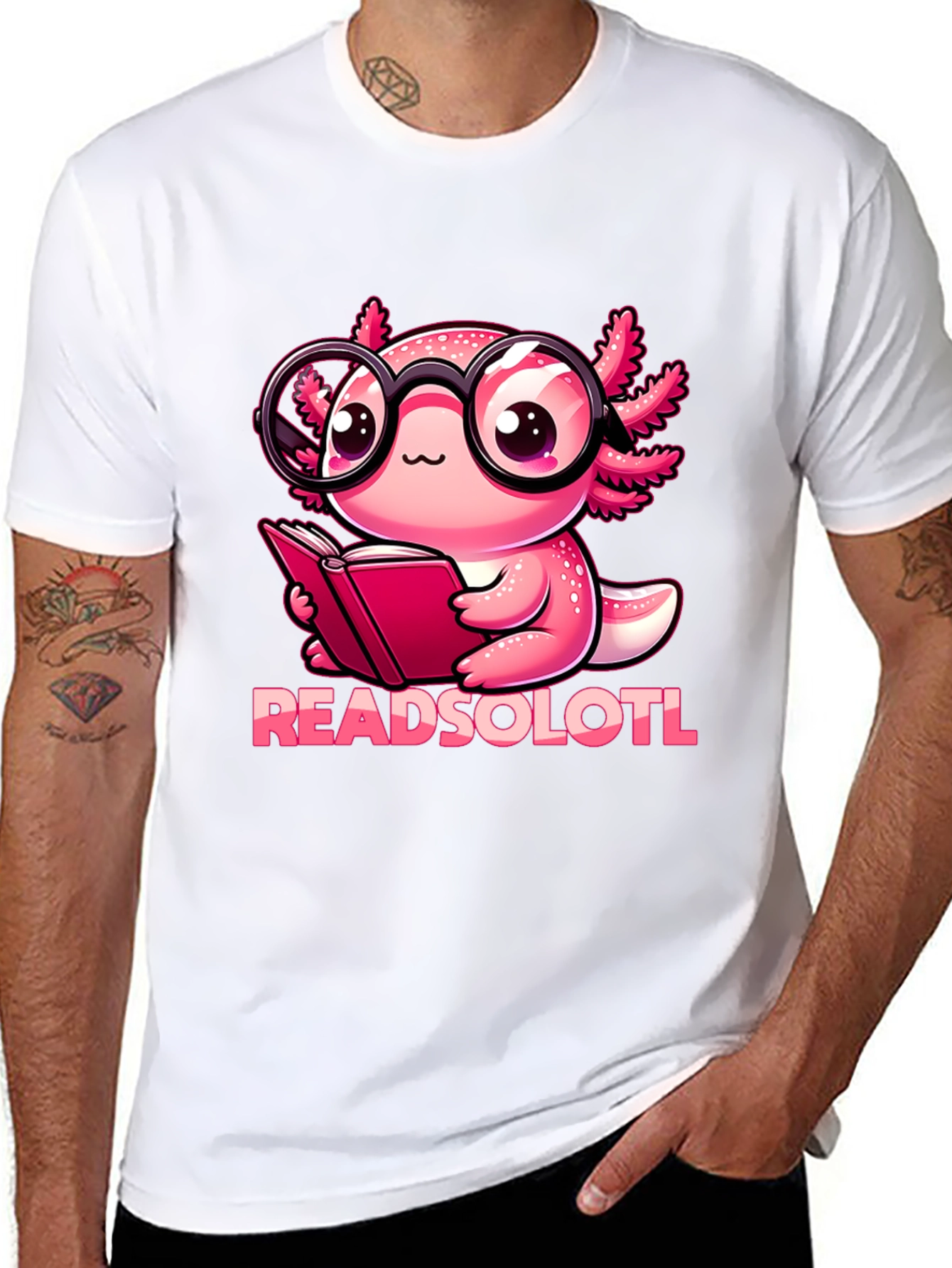 Black Readsolotl T-Shirt - Bookworm Axolotl view 8