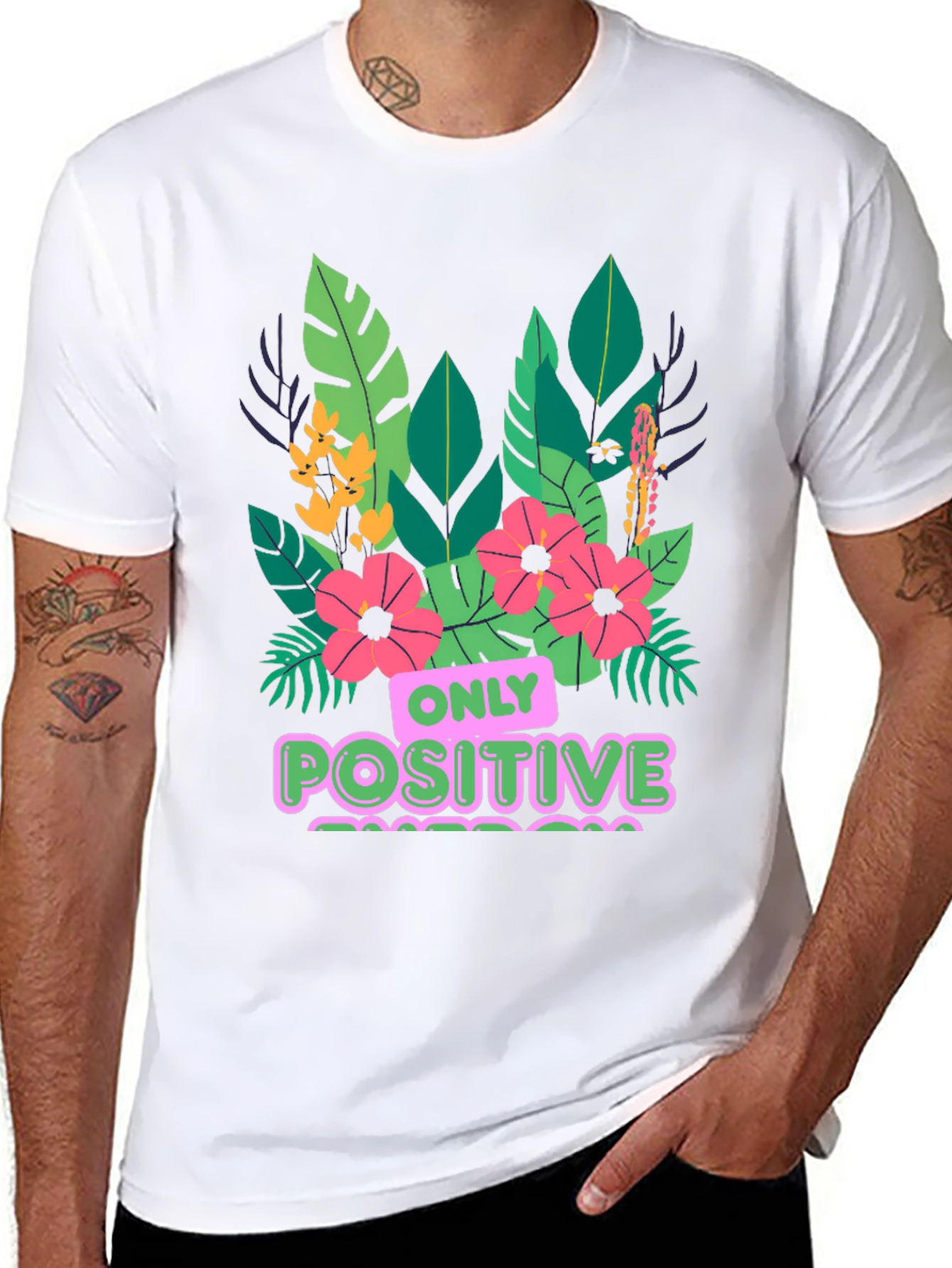 Black Positive Vibes T-Shirt - Floral Graphic Tee view 8