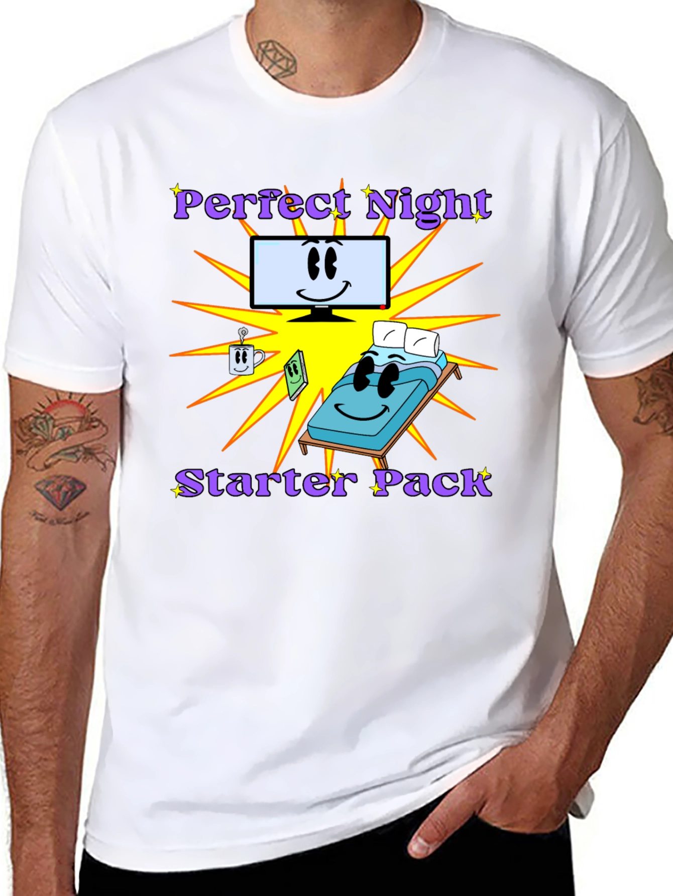 Black Perfect Night Starter Pack T-Shirt - Comfy Cartoon Tee view 8