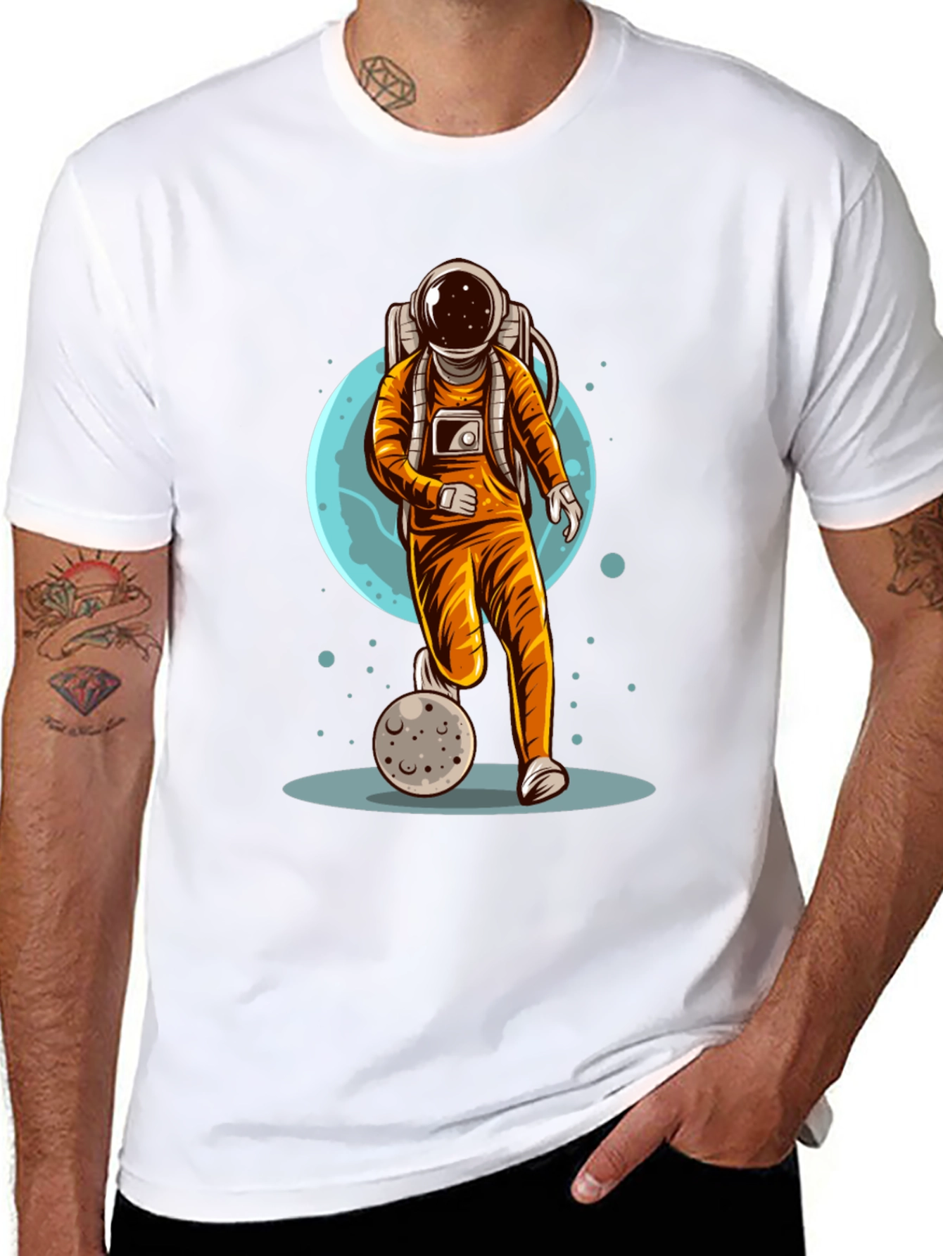 Black Astronaut Soccer T-Shirt - Space Graphic Tee view 8