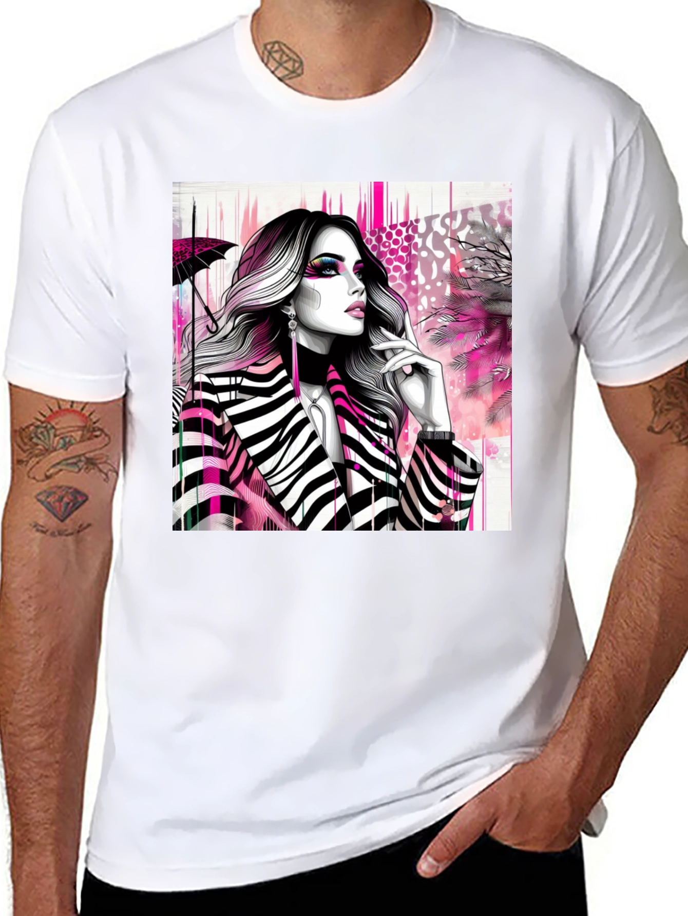 Black Stylish Woman Zebra Print Tee - Modern Streetwear view 8