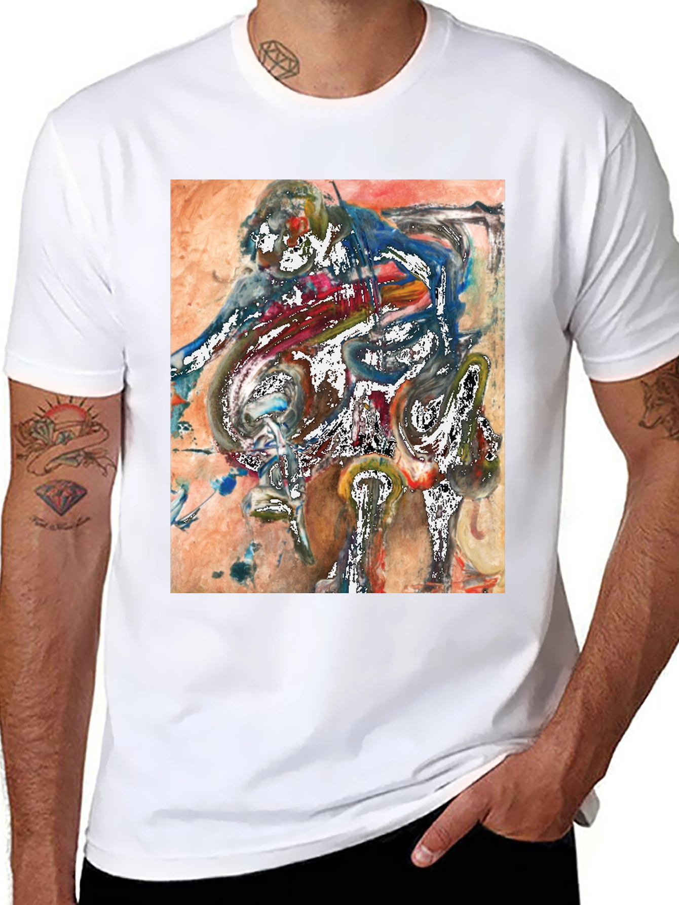 Black Abstract Art Graphic Tee - Unique Men's T-Shirt view 8