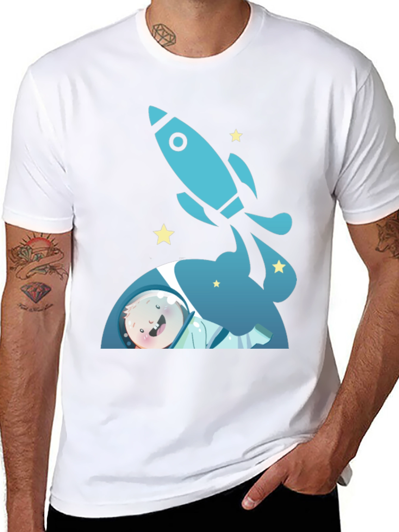 Black Astronaut & Rocket Black T-Shirt - Space Adventure! view 8