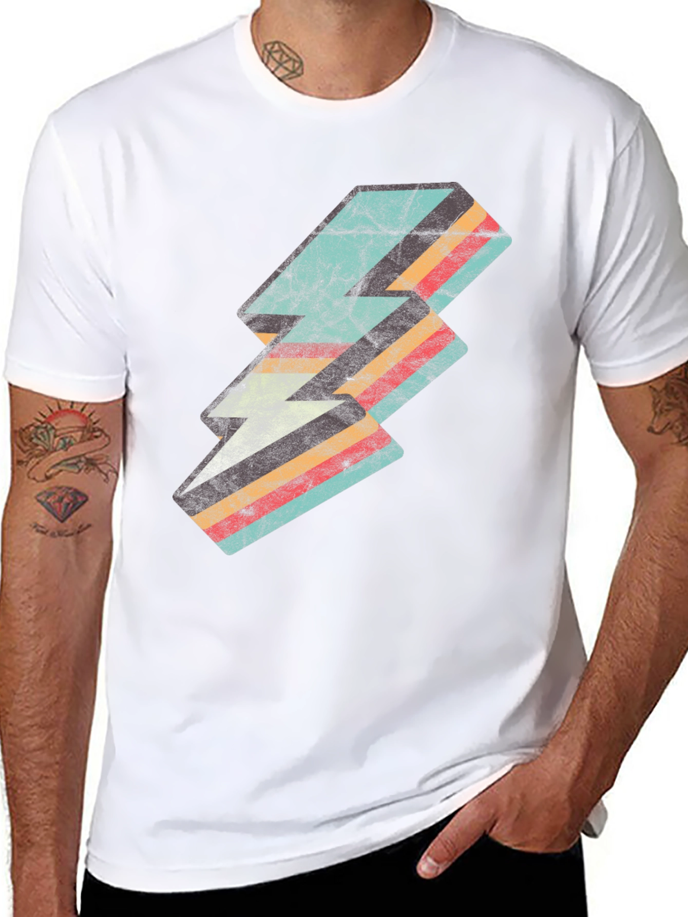 Black Retro Lightning Bolt Graphic Tee view 8