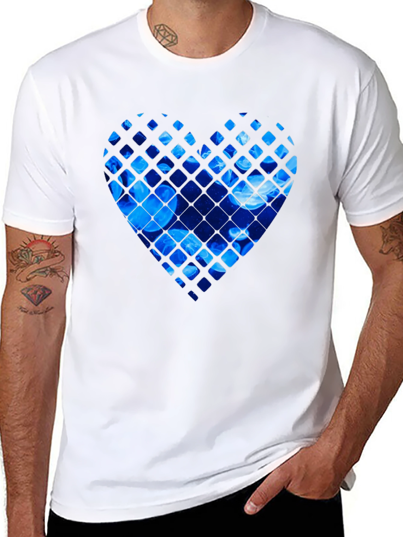 Black Blue Jellyfish Heart Graphic Black T-Shirt view 8