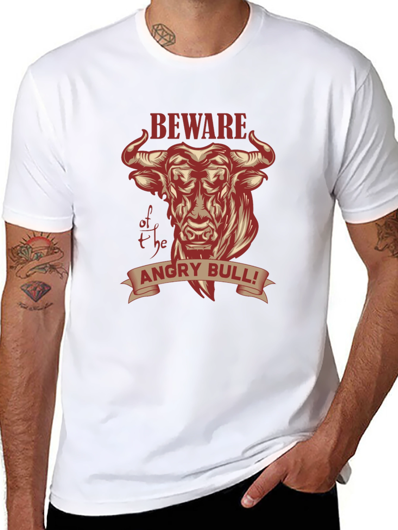 Black Beware of the Angry Bull Graphic T-Shirt view 8