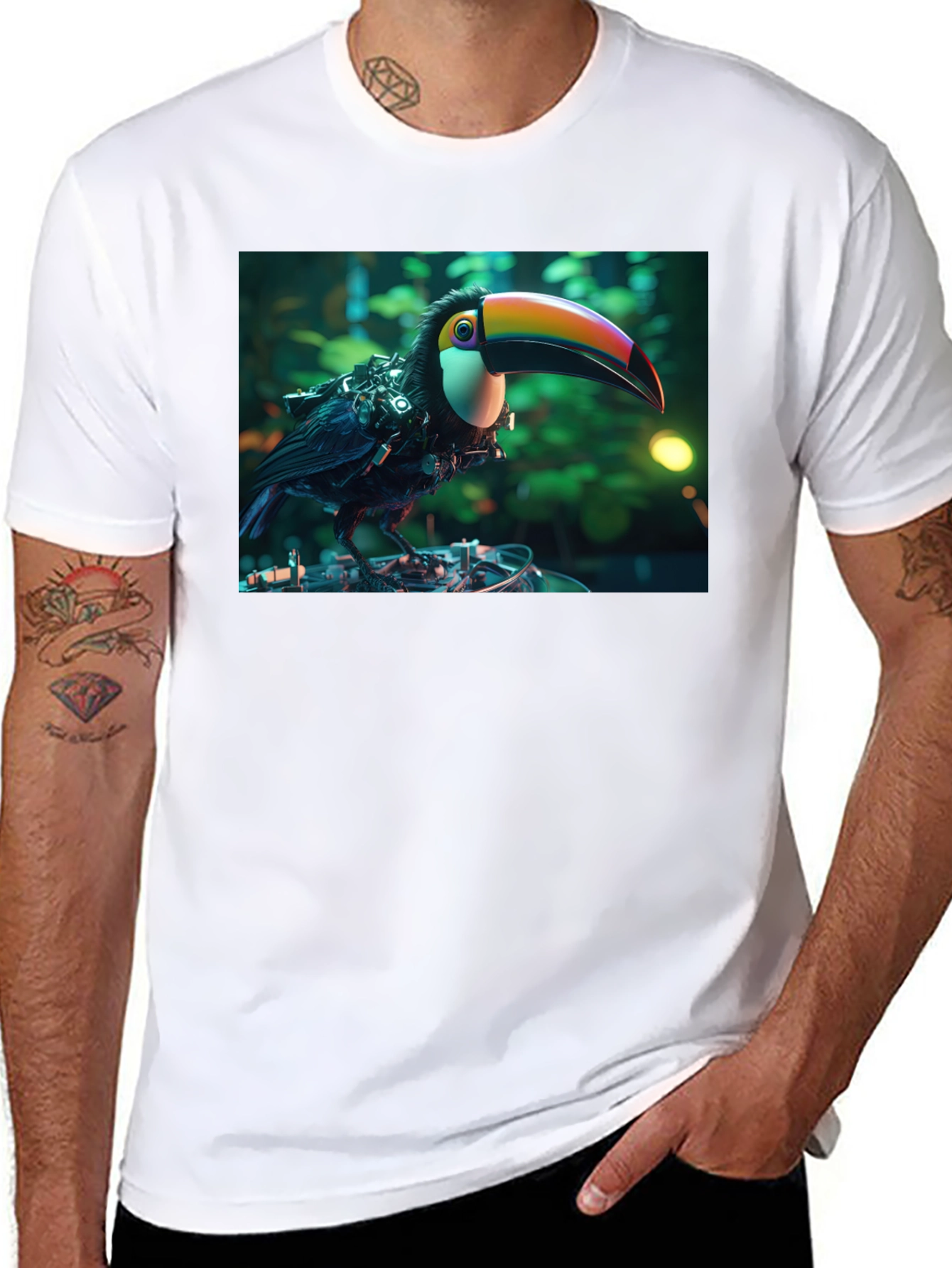 Black Cyber Toucan T-Shirt - Unique Graphic Print view 8