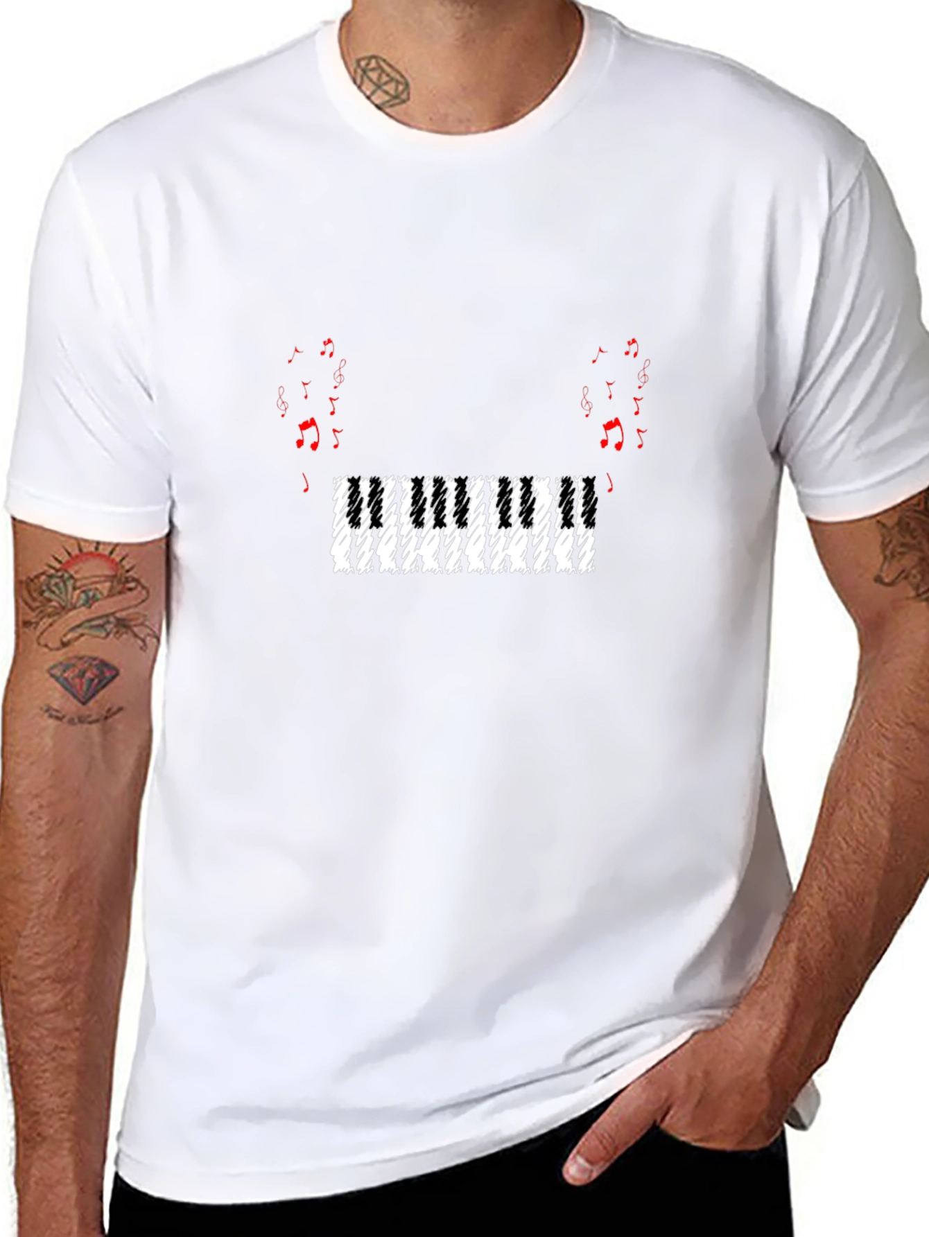 Black Piano Keys Music Notes Graphic T-Shirt view 8