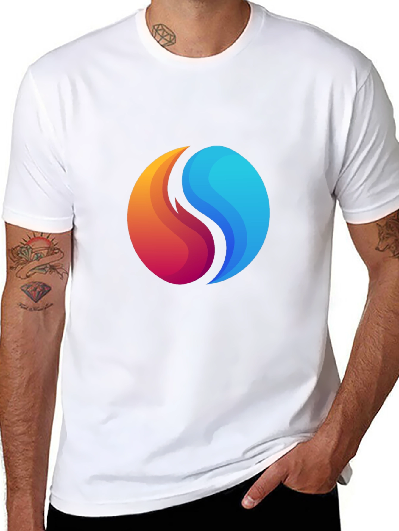 Black Yin Yang Fire and Water Graphic Black T-Shirt view 8