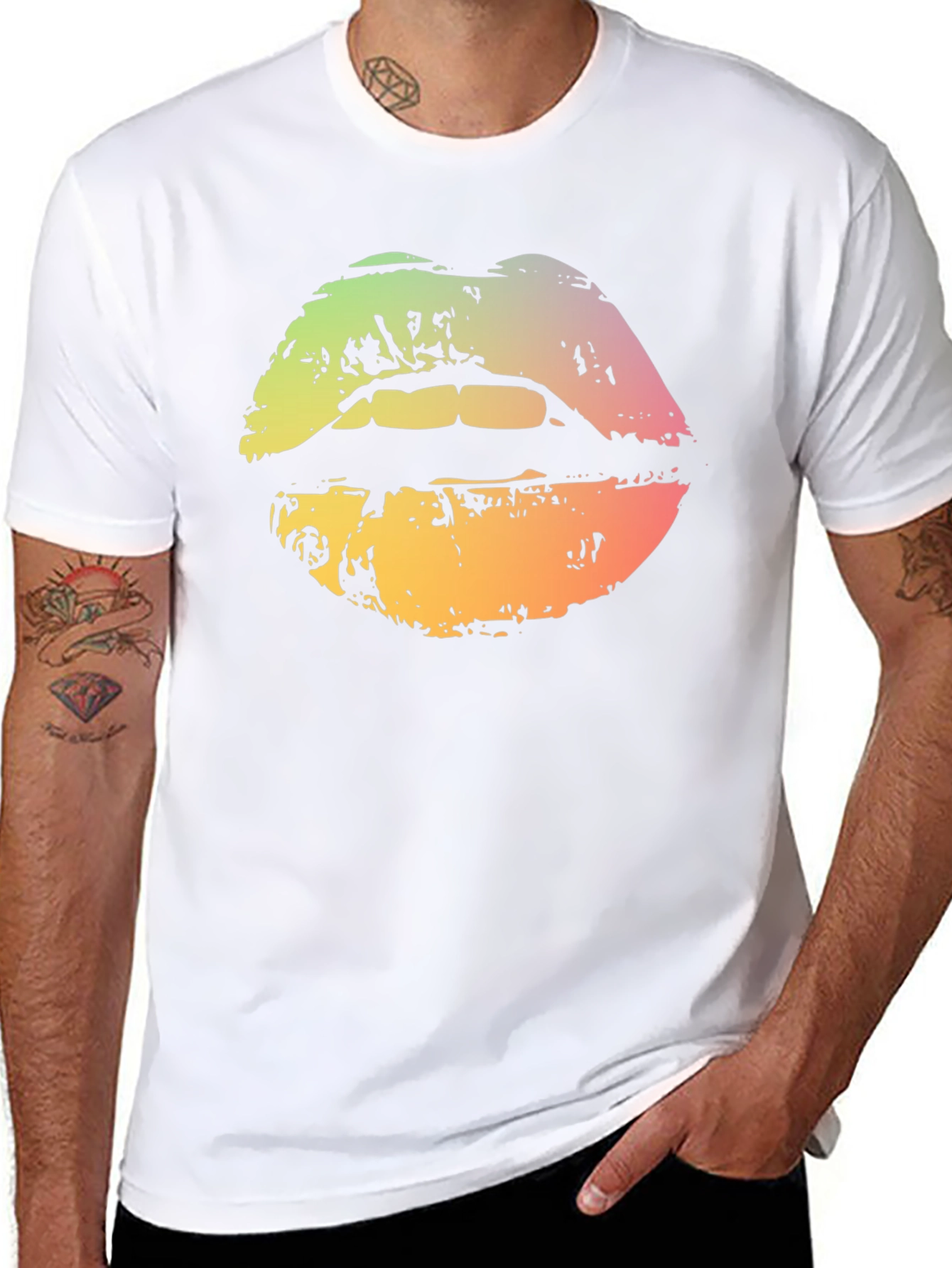 Black Rainbow Lips Graphic T-Shirt - Unisex Cotton Tee view 8