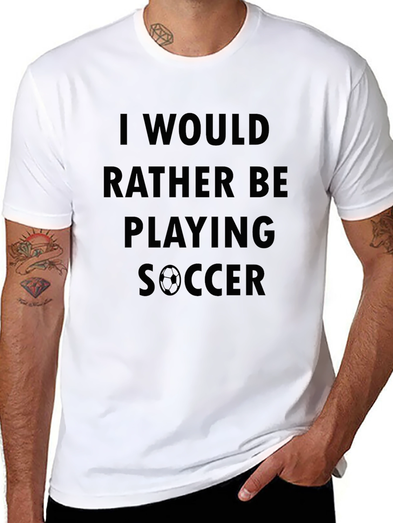 Black Soccer Fan T-Shirt: Rather Be Playing Soccer - Soft Cotton view 8