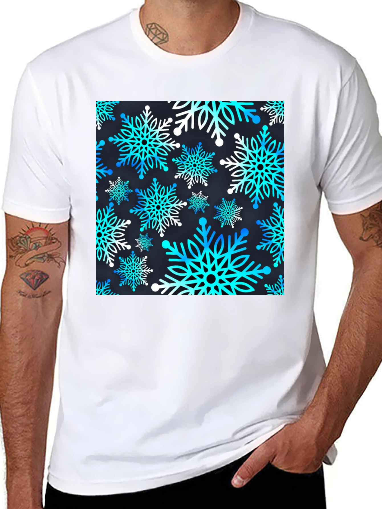 Black Snowflake Pattern T-Shirt view 8