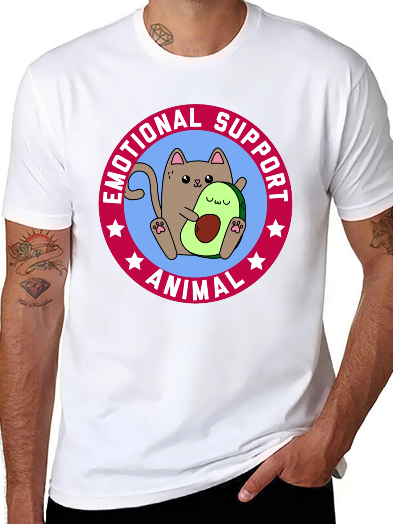 Black Emotional Support Animal T-Shirt - Cat & Avocado view 8
