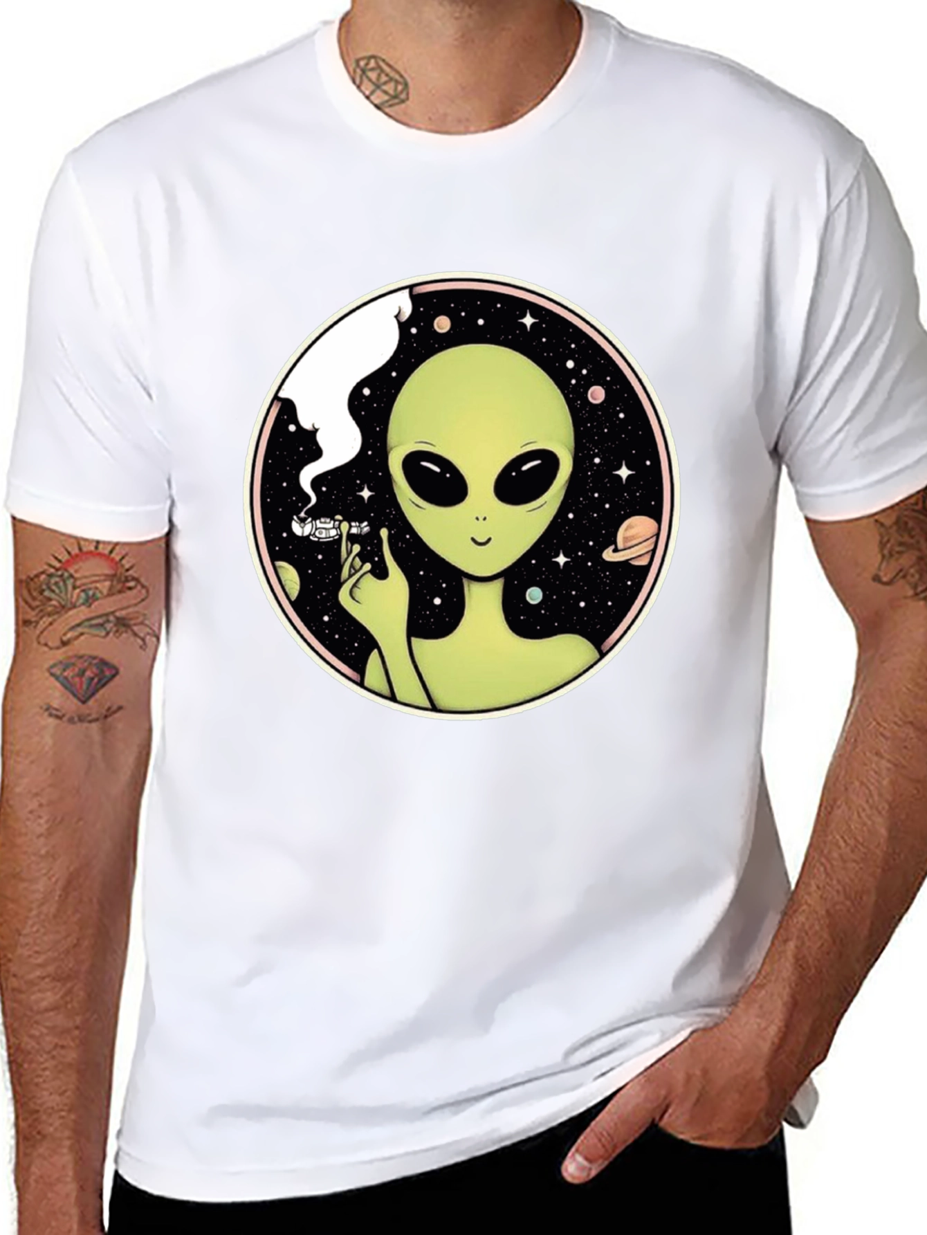 Black Alien Smoking Weed T-Shirt - Black view 8