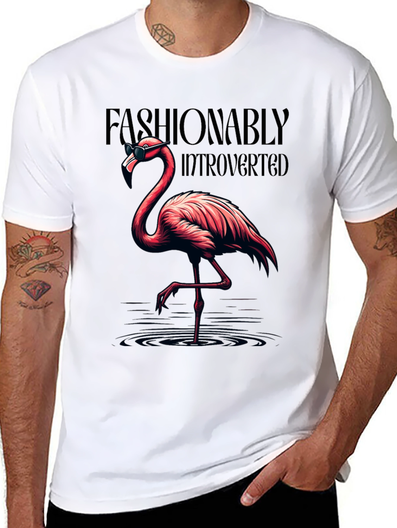 Black Fashionably Introverted Flamingo T-Shirt view 8
