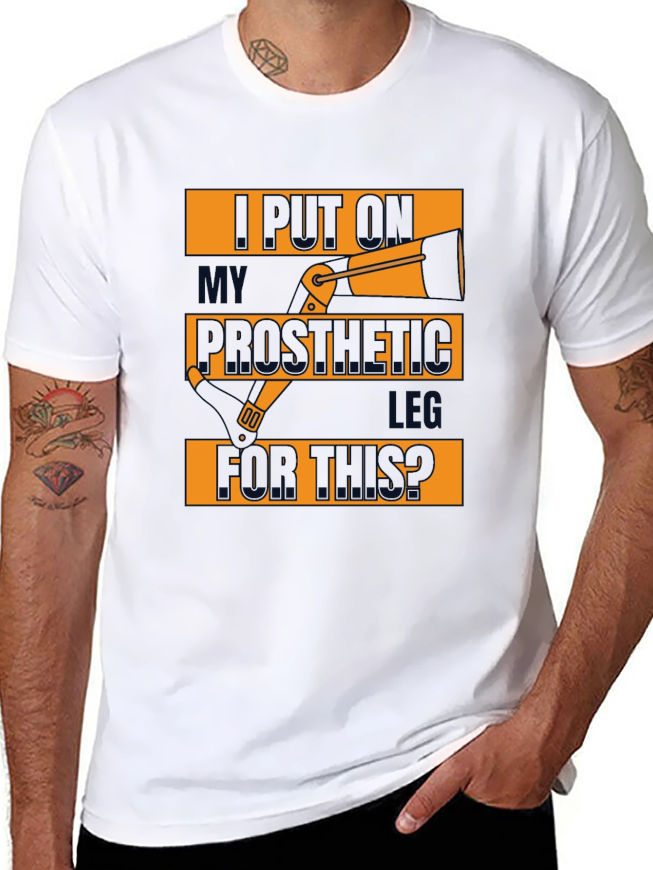 Black Prosthetic Leg T-Shirt - Humorous Design view 8