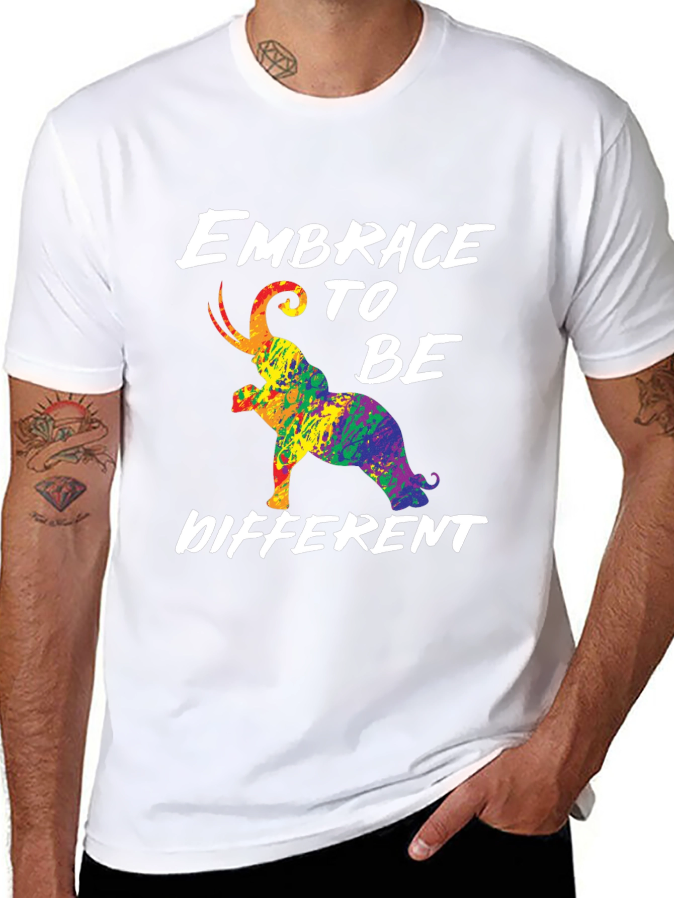 Black Embrace Being Different Elephant Pride T-Shirt view 8