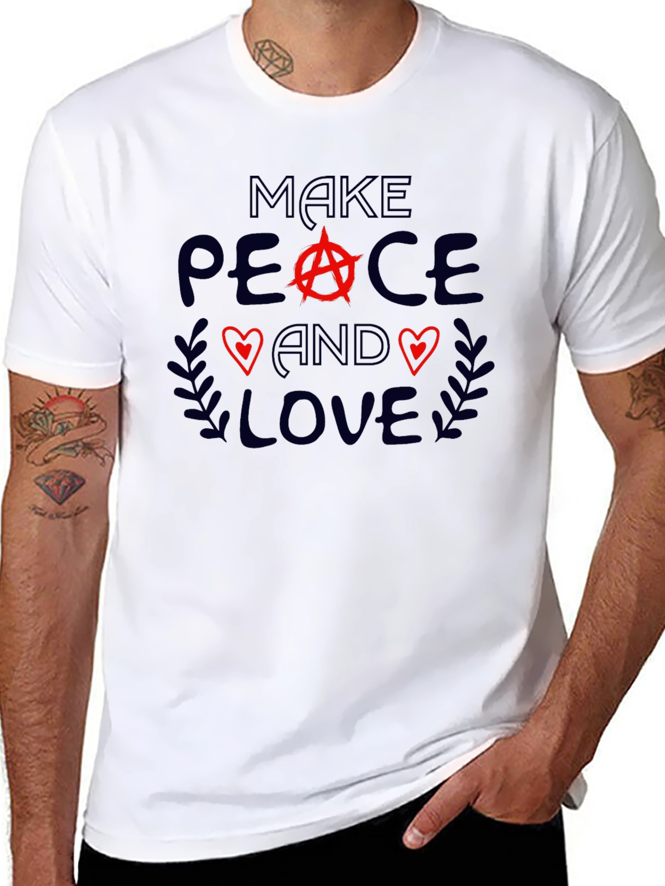 Black Make Peace and Love Graphic T-Shirt - Unisex view 8