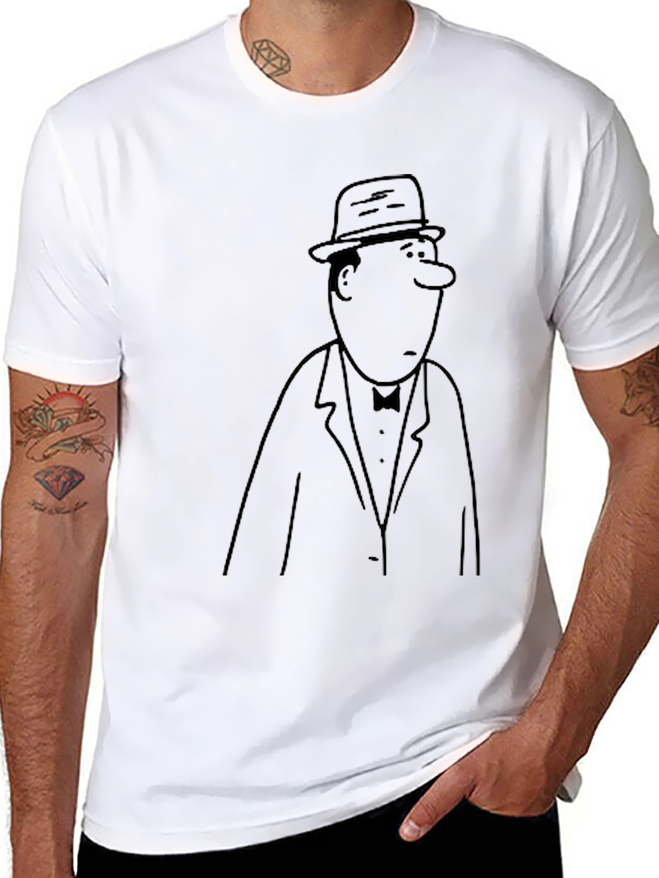 Cartoon Man in Suit Graphic Tee - Black - 8