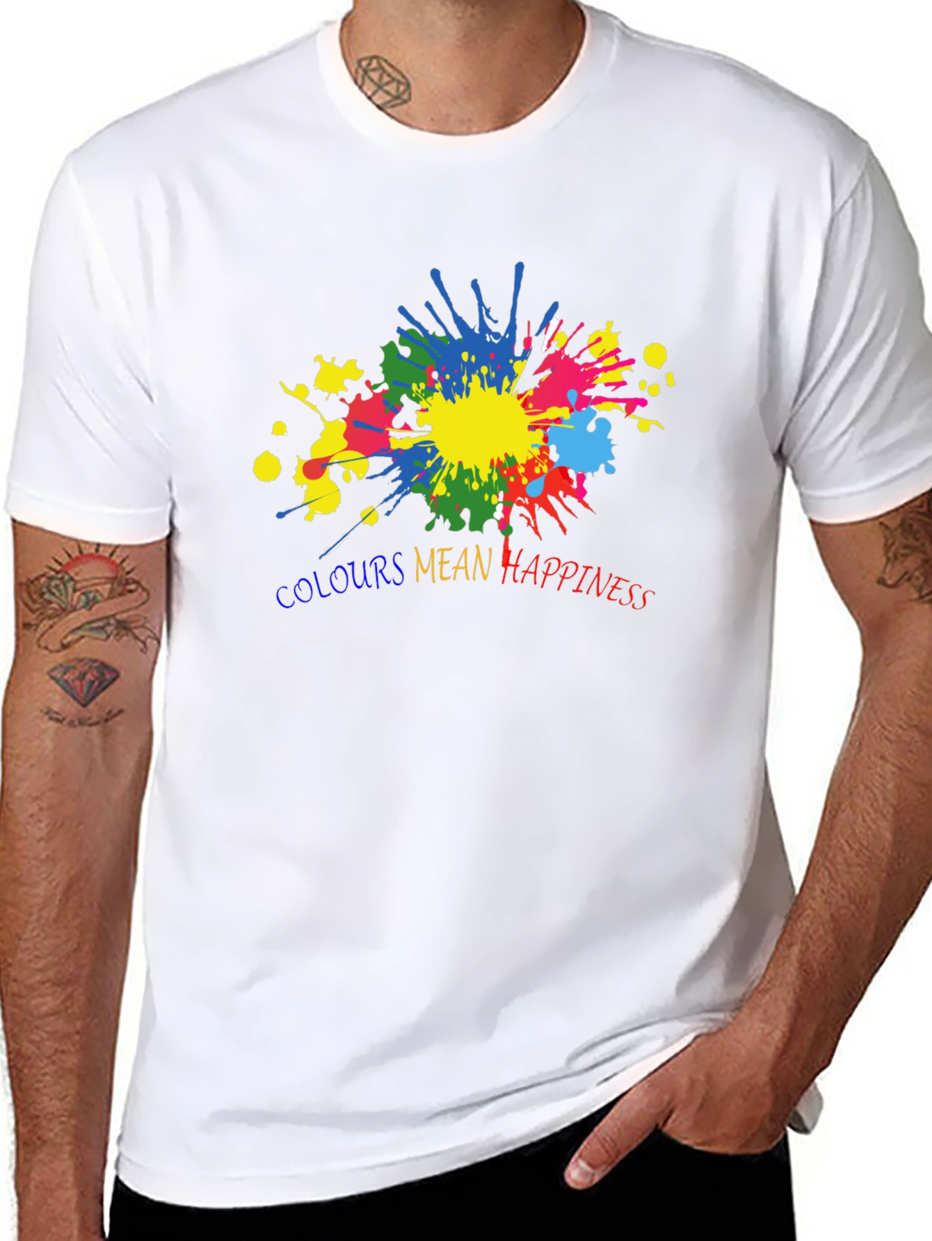 Black Colorful Happiness Graphic Black T-Shirt view 8