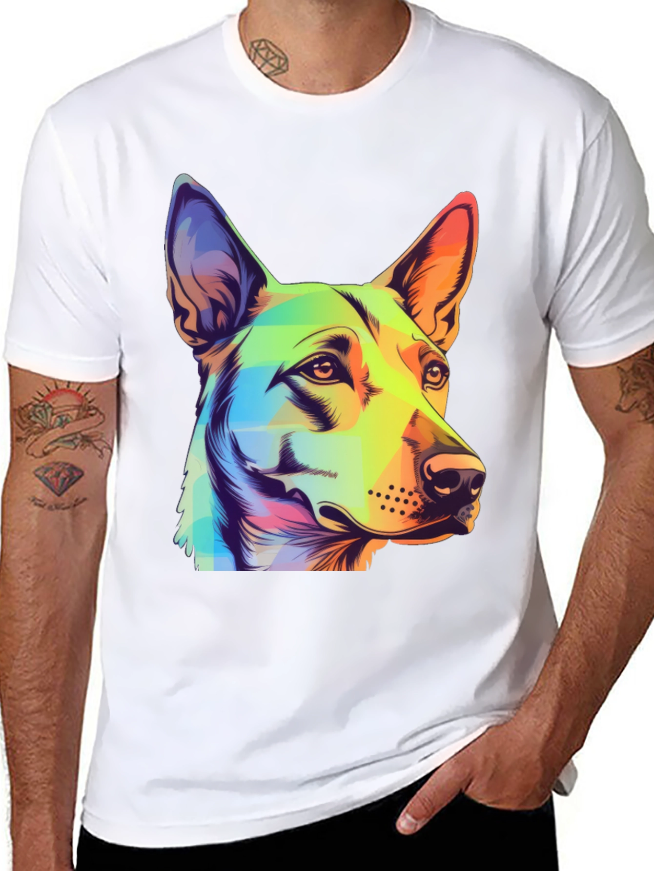 Black Colorful Dog Graphic Tee - Unique Animal Art view 8