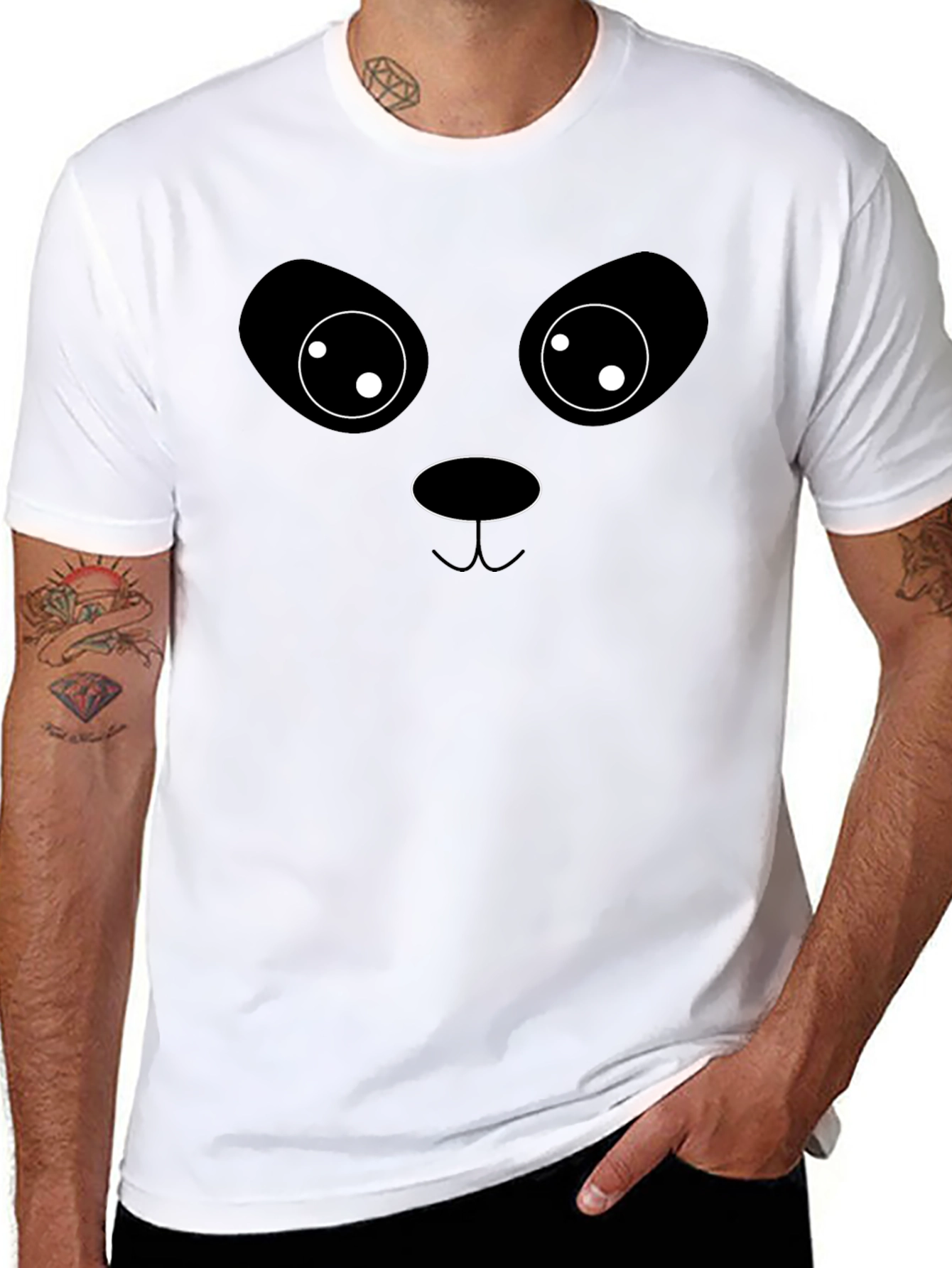 Black Cute Panda Face Graphic T-Shirt - Unisex Black Tee view 8