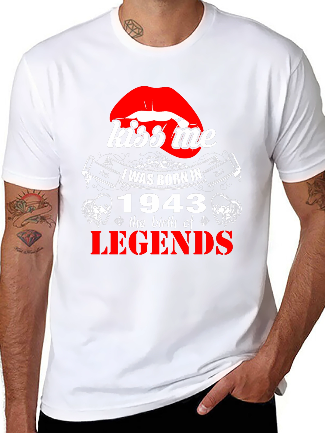 Black Kiss Me - Born in 1943 - Legend T-Shirt view 8