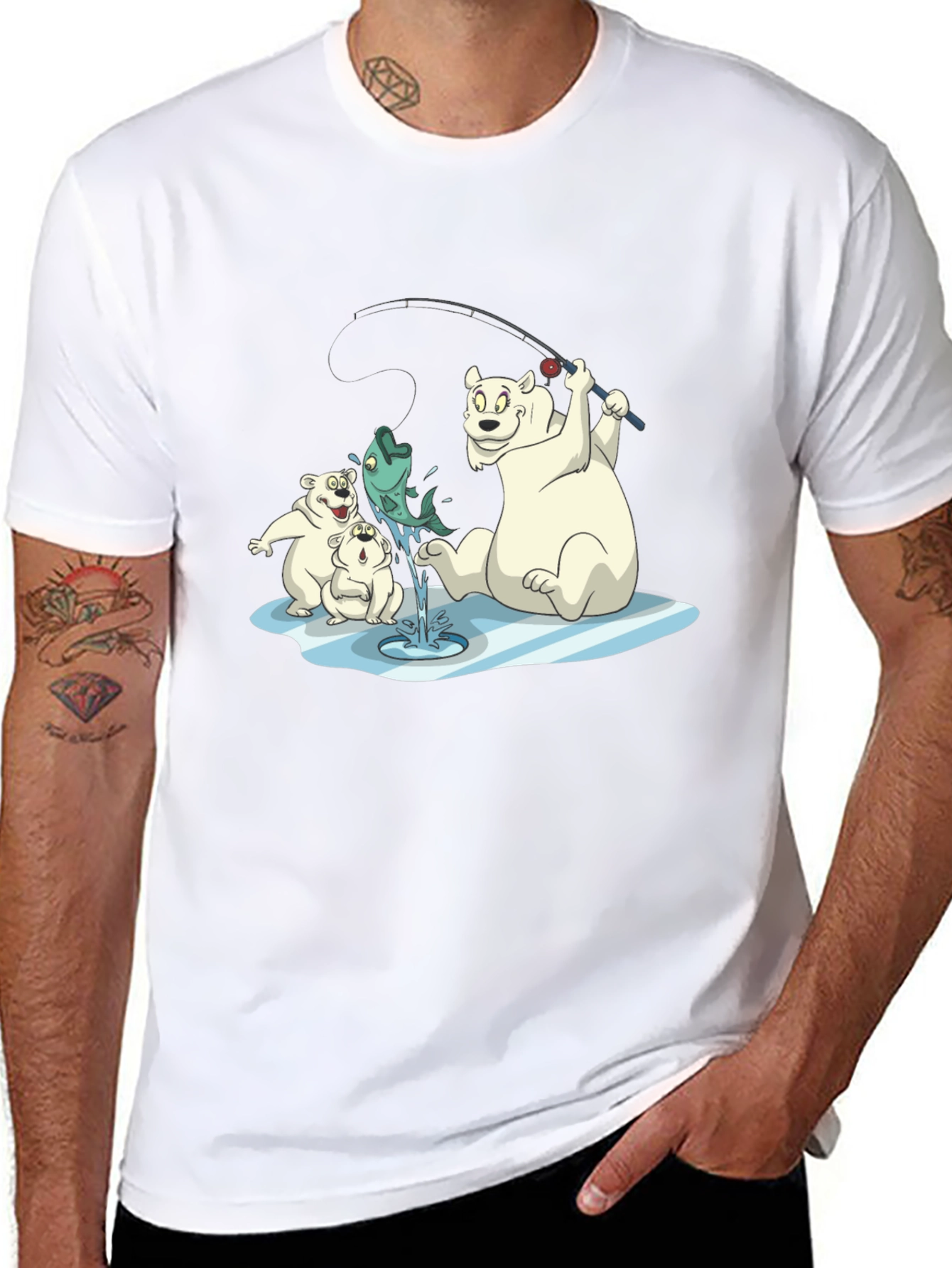 Black Polar Bear Fishing T-Shirt view 8