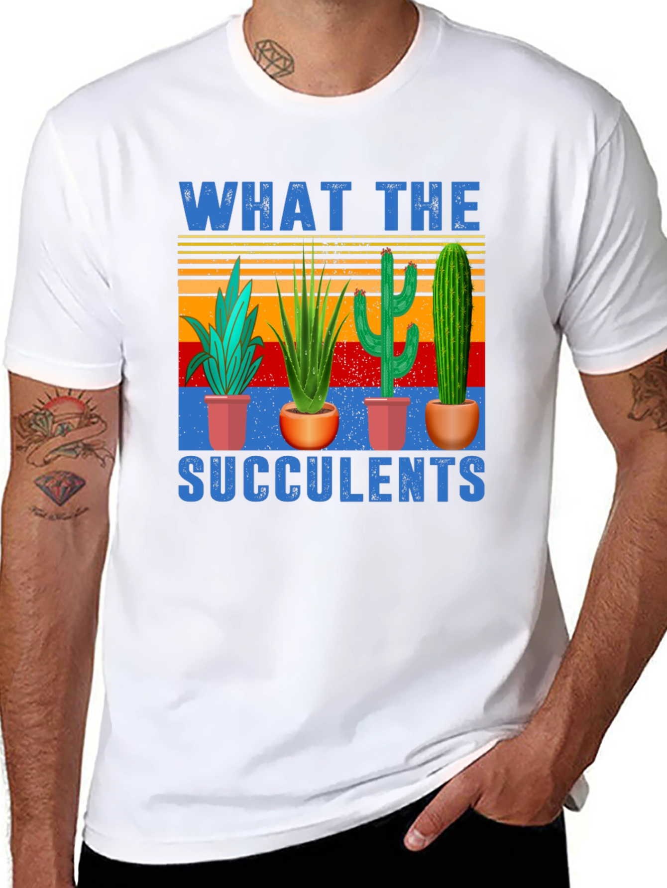 Black What The Succulents T-Shirt | Novelty Graphic Tee view 8