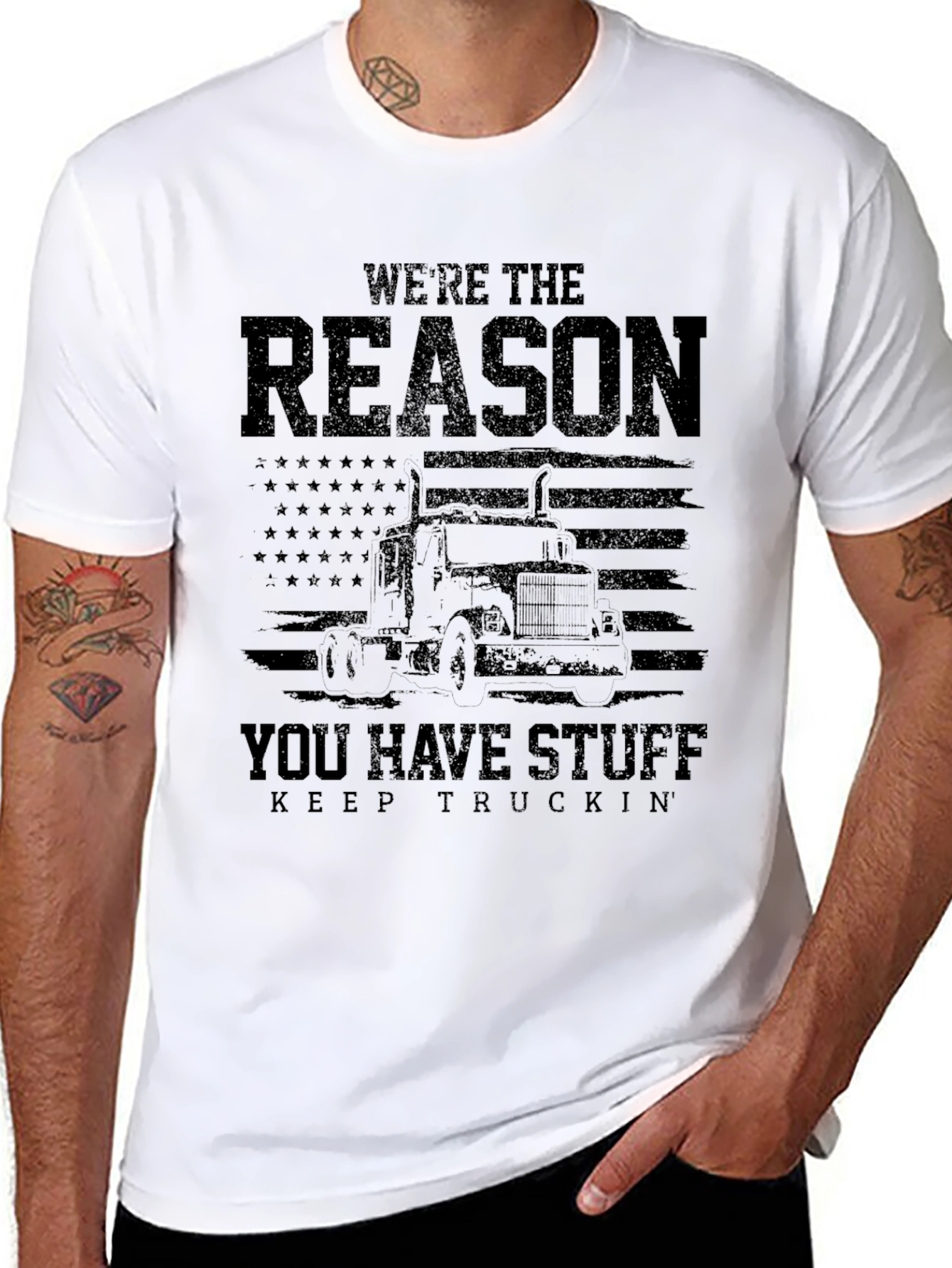 Black Trucker T-Shirt - We're The Reason You Have Stuff view 8