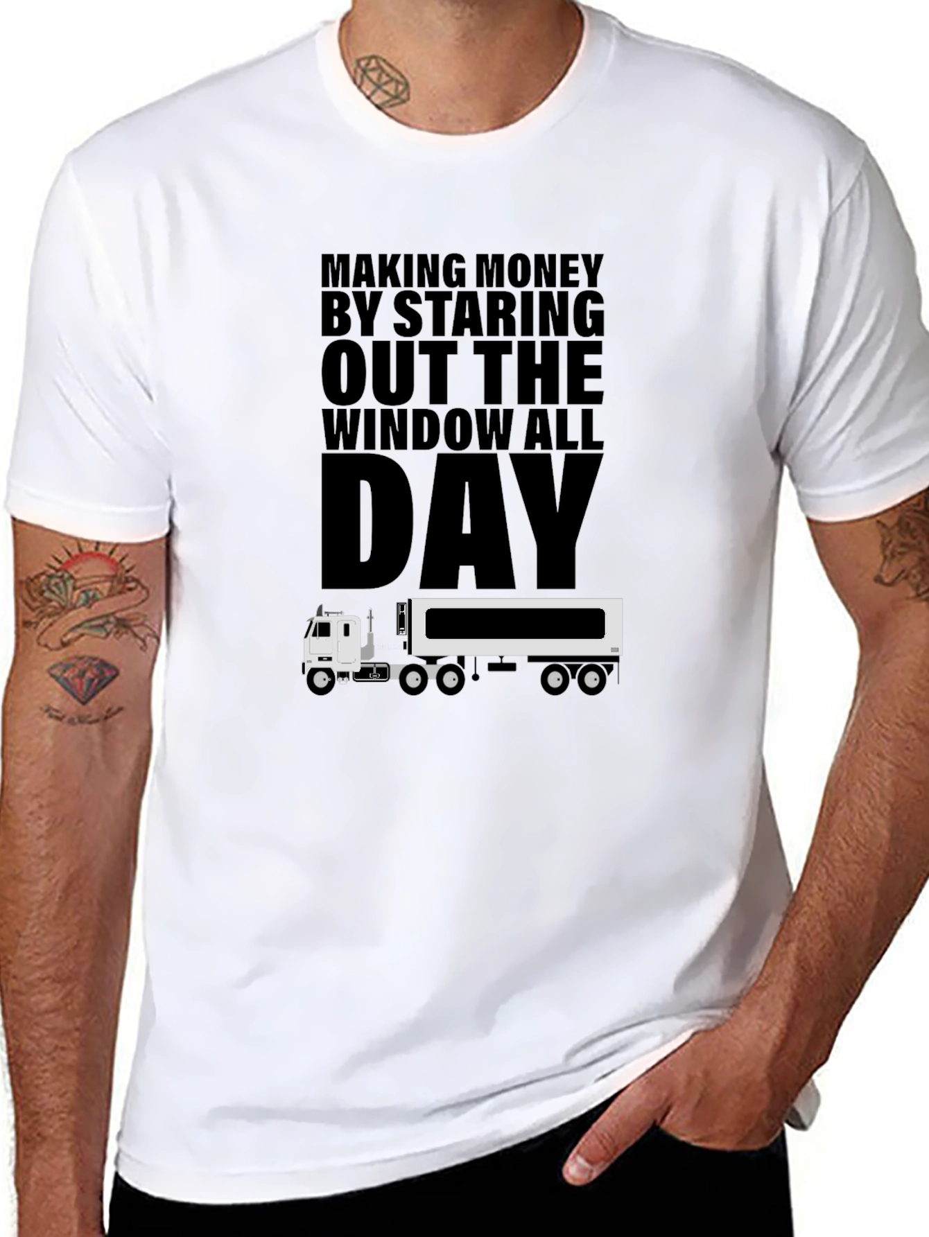 Black Truck Driver T-Shirt: Making Money Staring Out The Window view 8